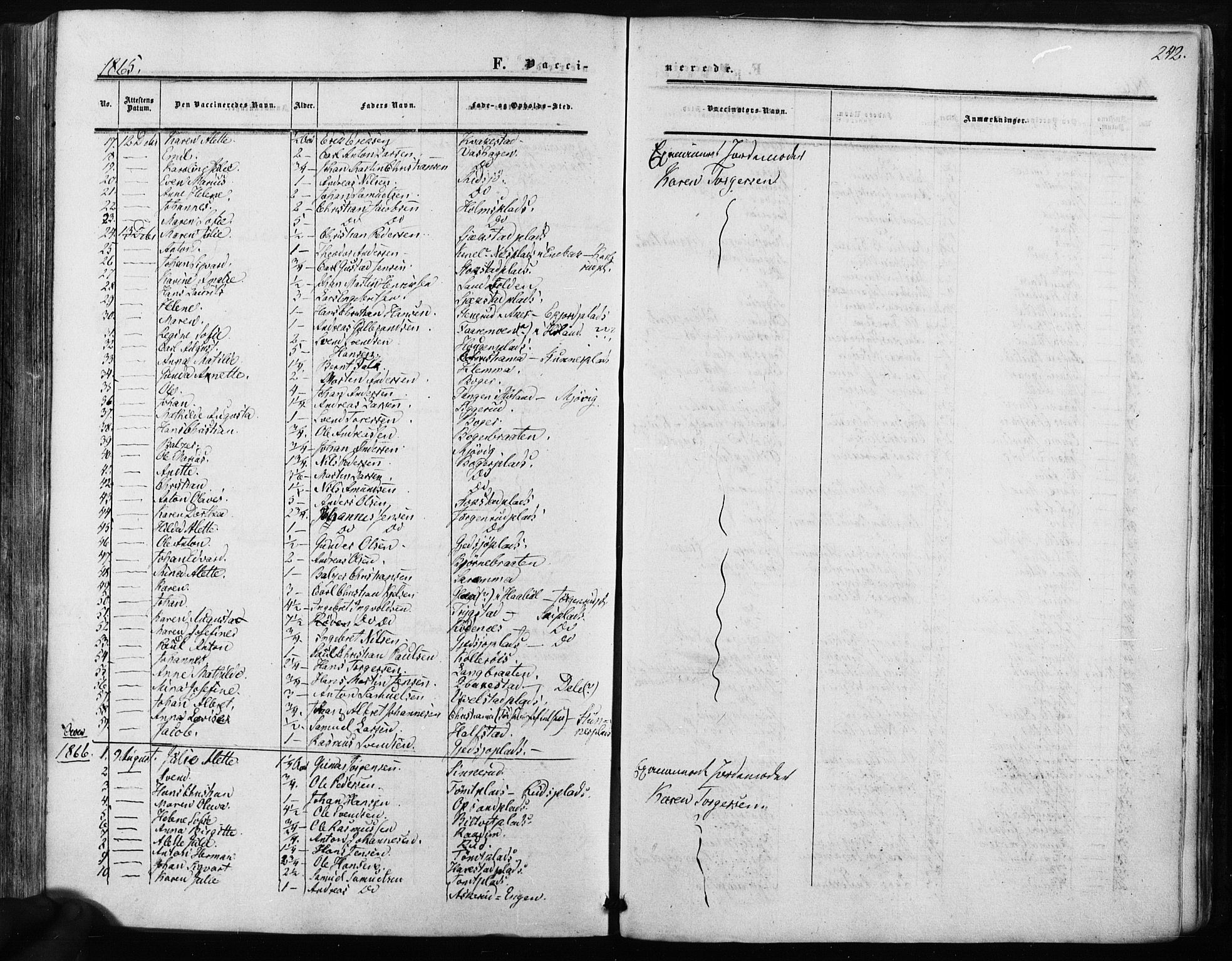 Kråkstad prestekontor Kirkebøker, SAO/A-10125a/F/Fa/L0007: Parish register (official) no. I 7, 1858-1870, p. 242