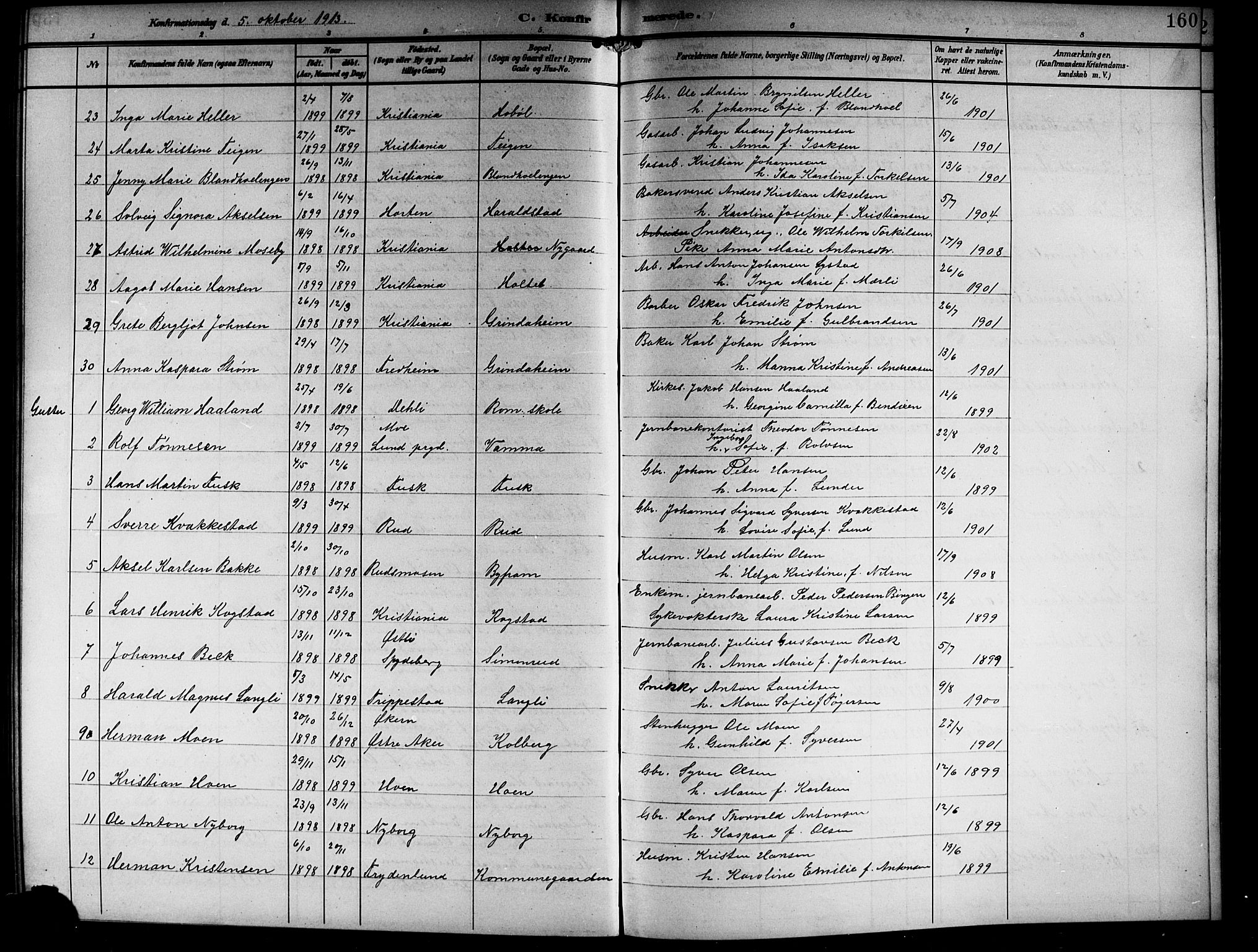 Askim prestekontor Kirkebøker, SAO/A-10900/G/Ga/L0002: Parish register (copy) no. 2, 1903-1921, p. 160