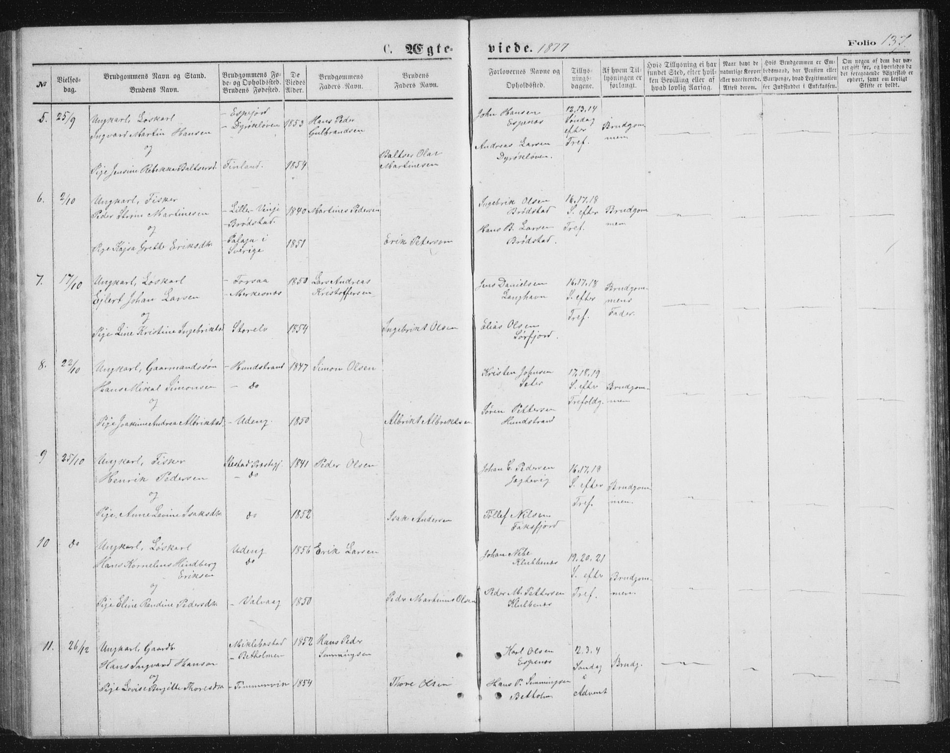 Tranøy sokneprestkontor, AV/SATØ-S-1313/I/Ia/Iab/L0013klokker: Parish register (copy) no. 13, 1874-1896, p. 137