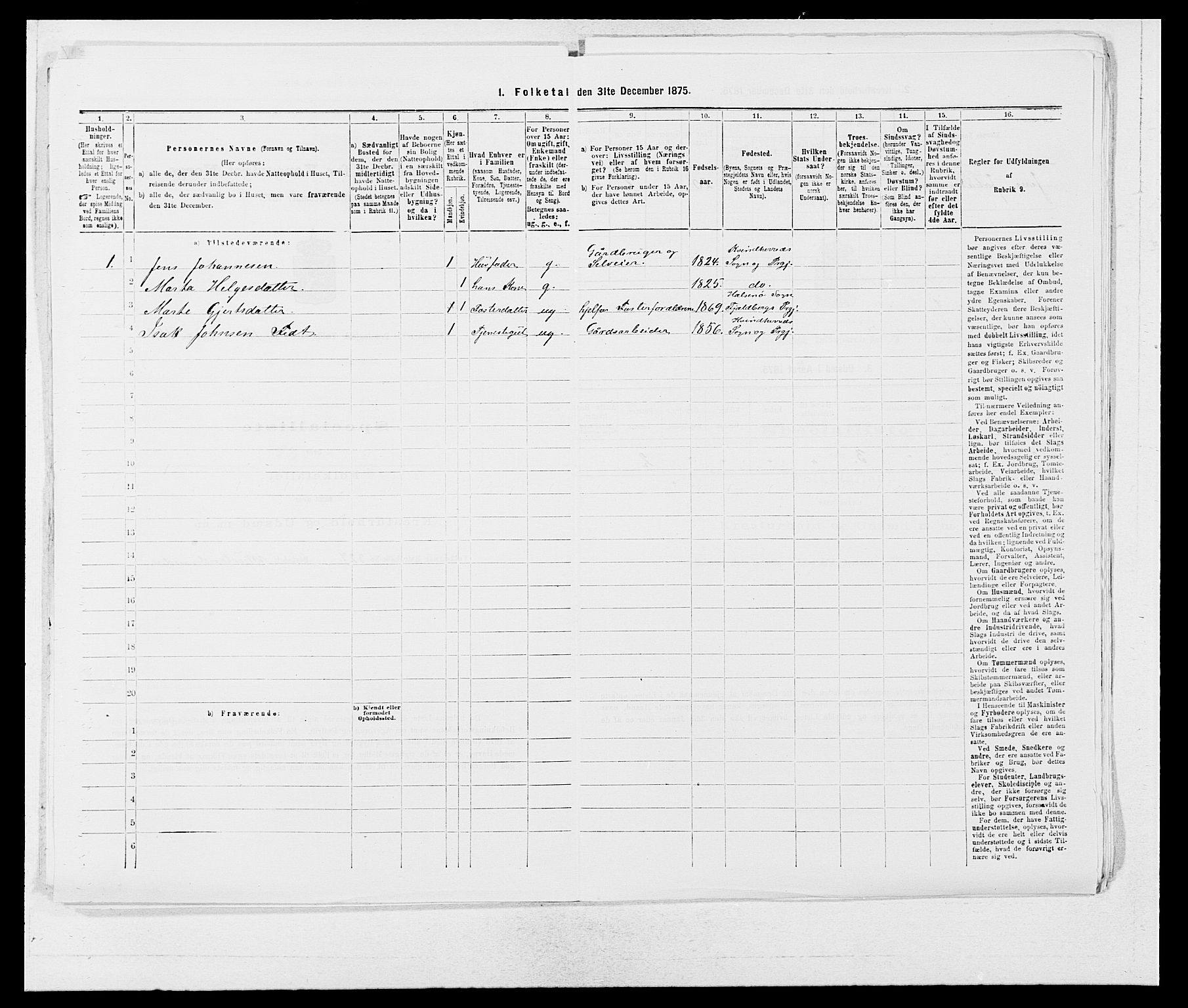 SAB, 1875 census for 1224P Kvinnherad, 1875, p. 1186