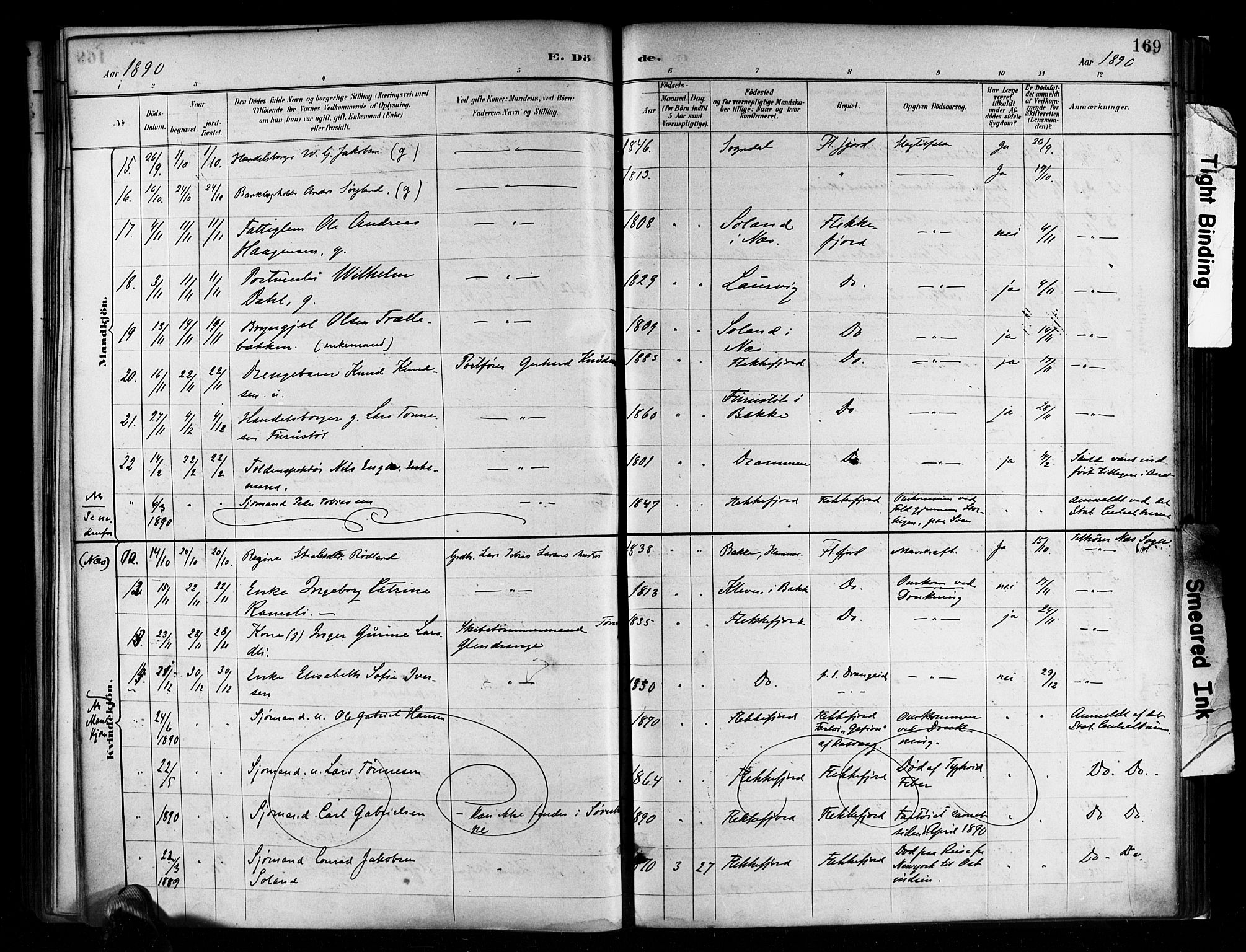 Flekkefjord sokneprestkontor, SAK/1111-0012/F/Fa/Faa/L0001: Parish register (official) no. A 1, 1885-1900, p. 169