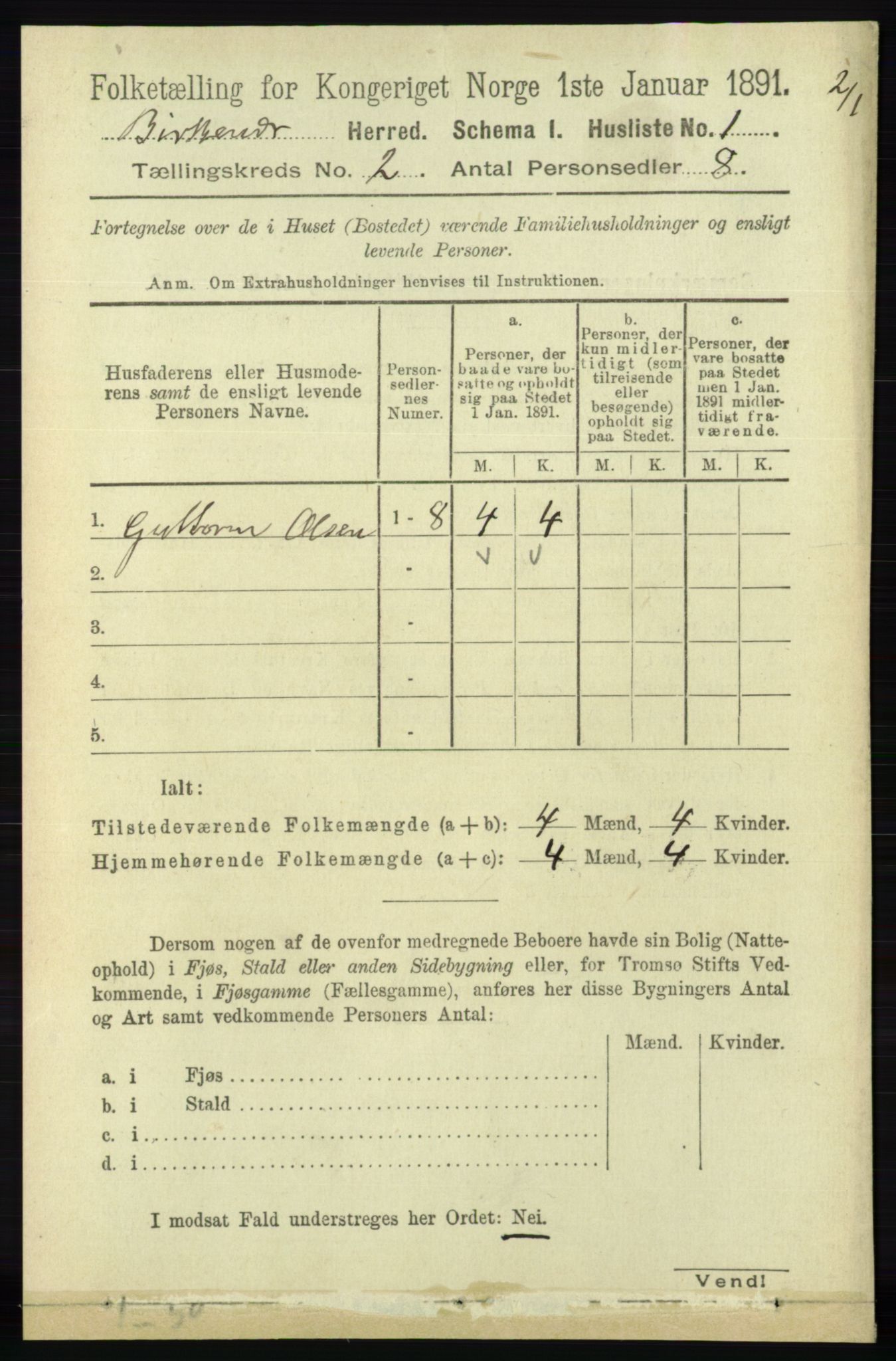 RA, 1891 Census for 0928 Birkenes, 1891, p. 448