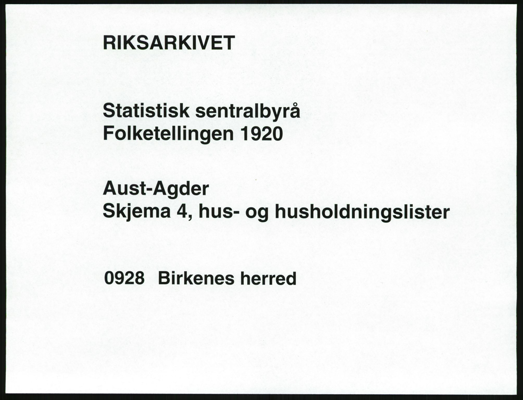 SAK, 1920 census for Birkenes, 1920, p. 31