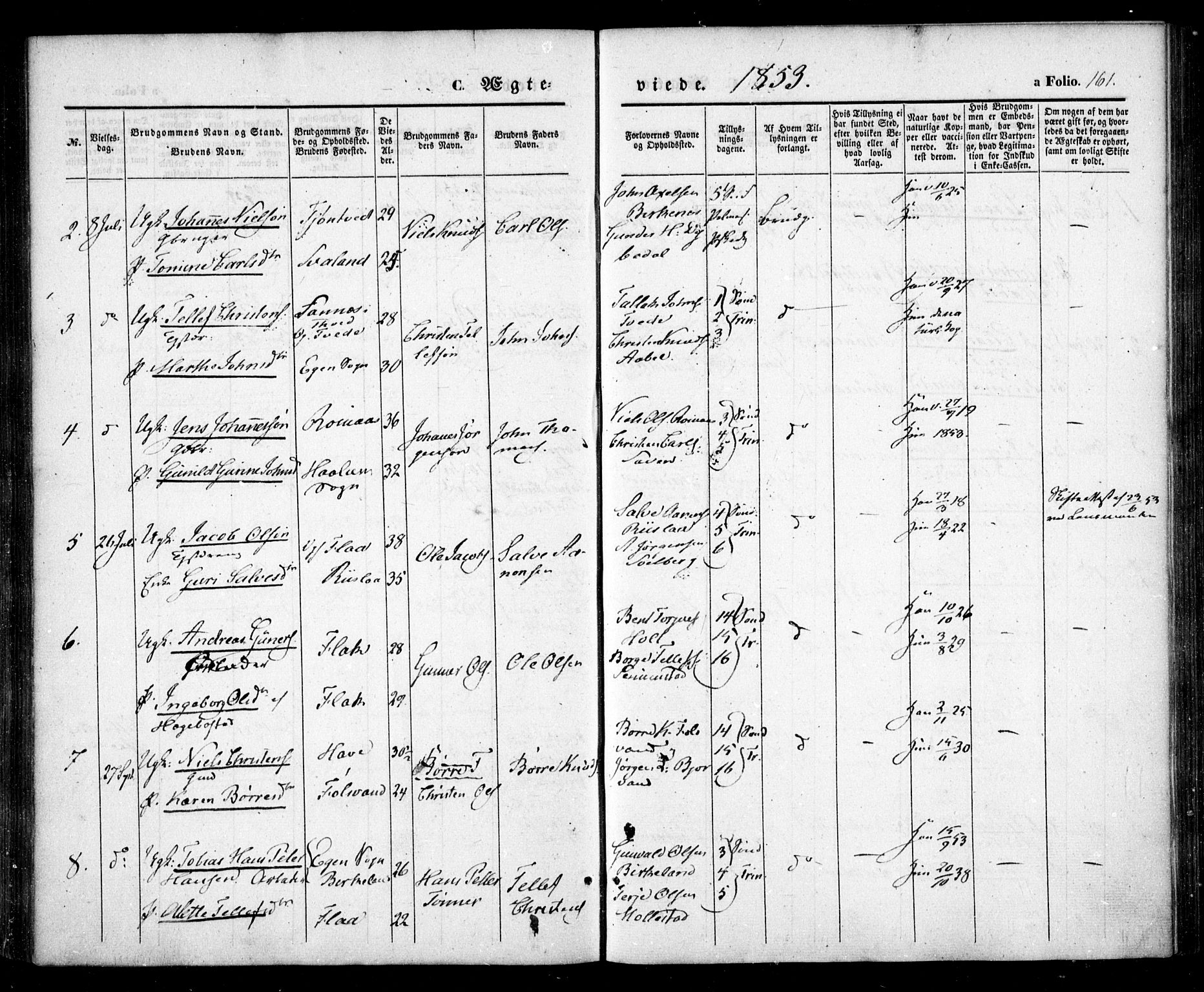 Birkenes sokneprestkontor, AV/SAK-1111-0004/F/Fa/L0003: Parish register (official) no. A 3, 1850-1866, p. 161