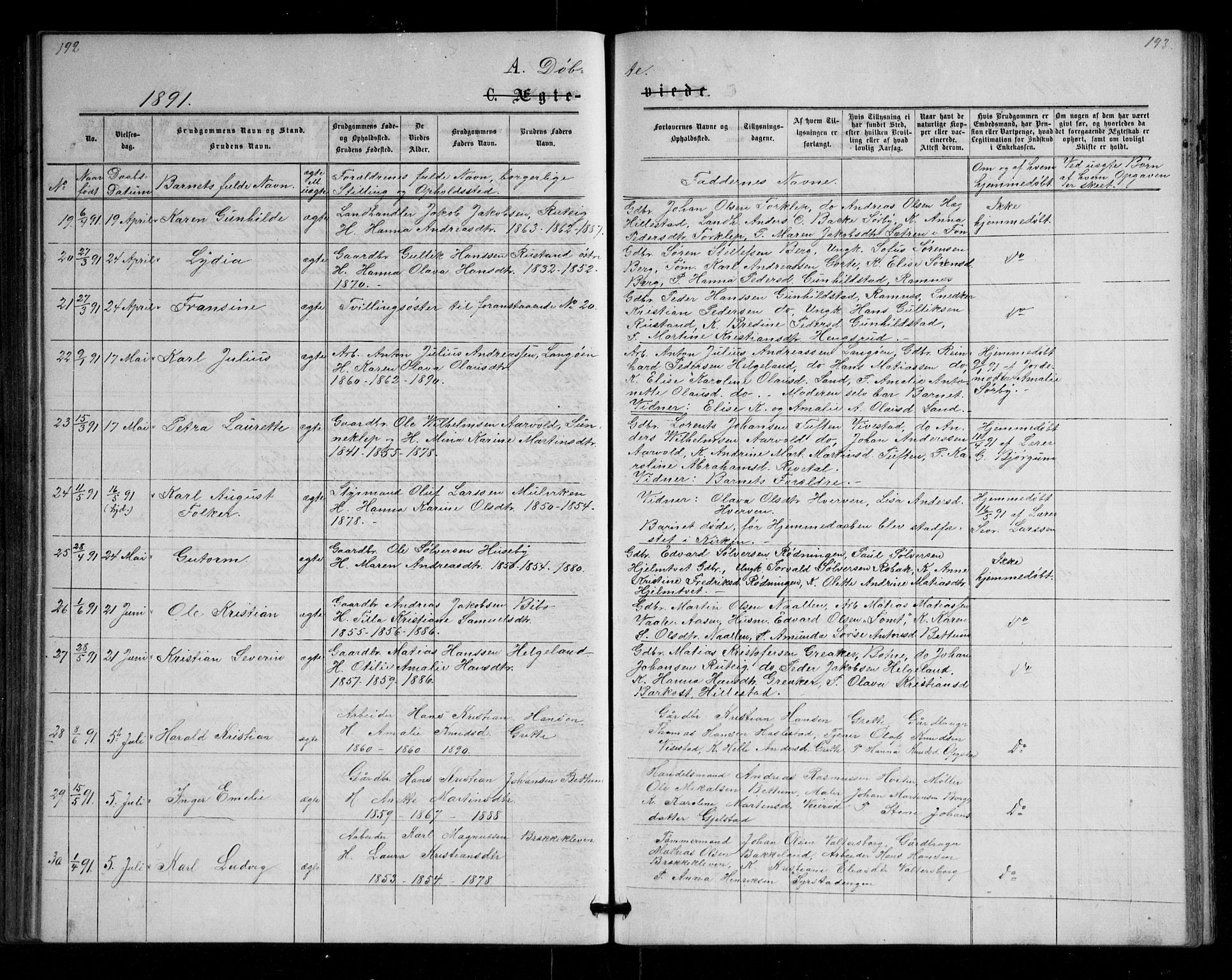 Våle kirkebøker, AV/SAKO-A-334/G/Ga/L0004a: Parish register (copy) no. I 4, 1874-1893, p. 192-193