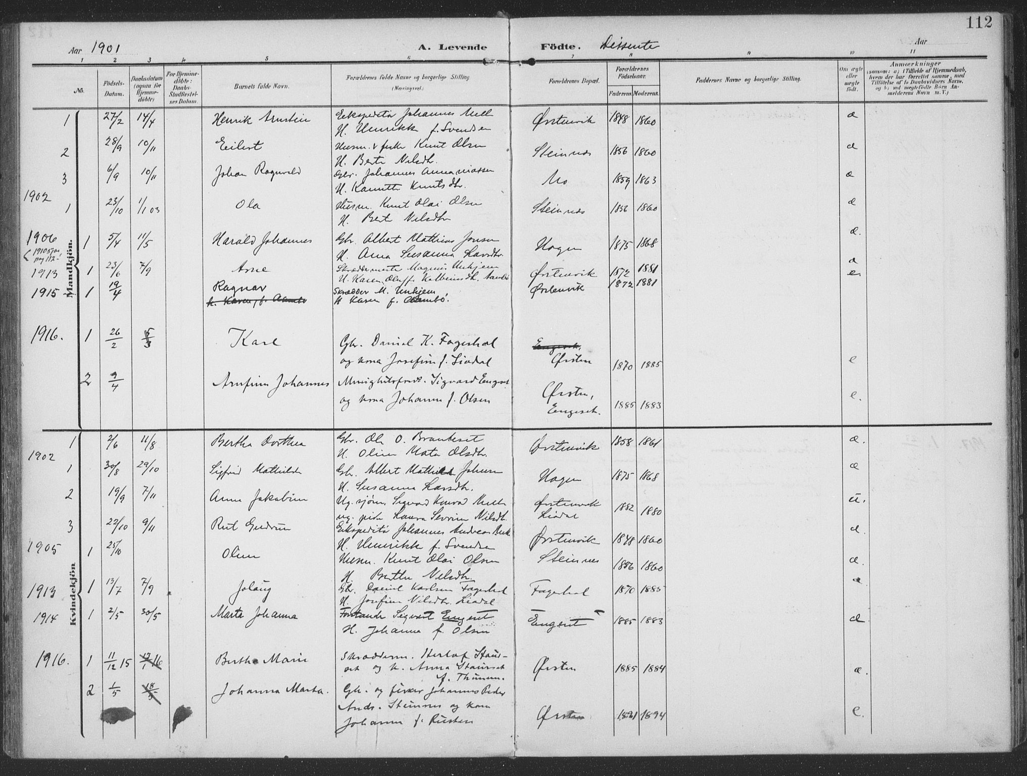 Ministerialprotokoller, klokkerbøker og fødselsregistre - Møre og Romsdal, SAT/A-1454/513/L0178: Parish register (official) no. 513A05, 1906-1919, p. 112