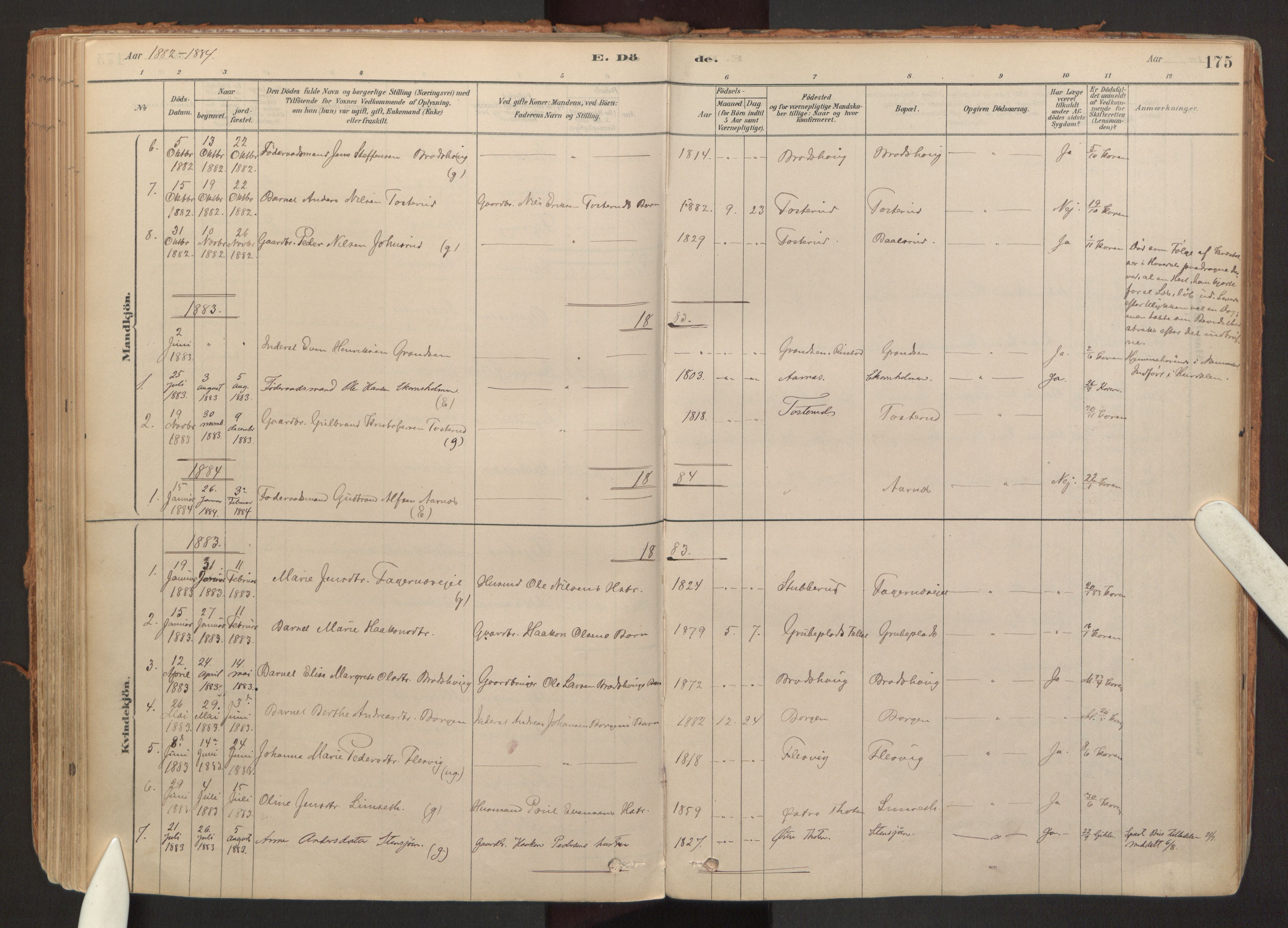 Hurdal prestekontor Kirkebøker, SAO/A-10889/F/Fb/L0003: Parish register (official) no. II 3, 1878-1920, p. 175