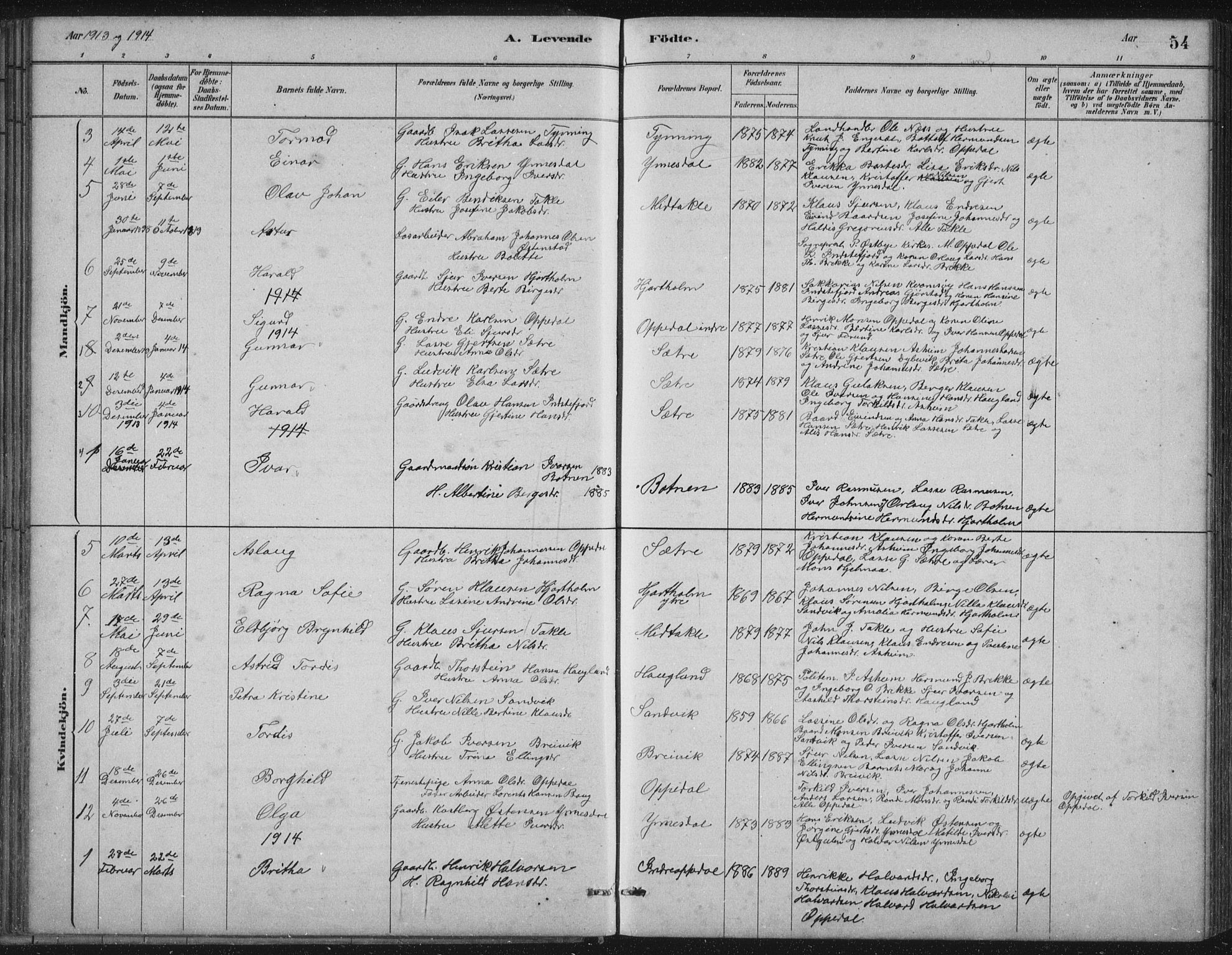 Gulen sokneprestembete, AV/SAB-A-80201/H/Hab/Habc/L0002: Parish register (copy) no. C 2, 1880-1938, p. 54