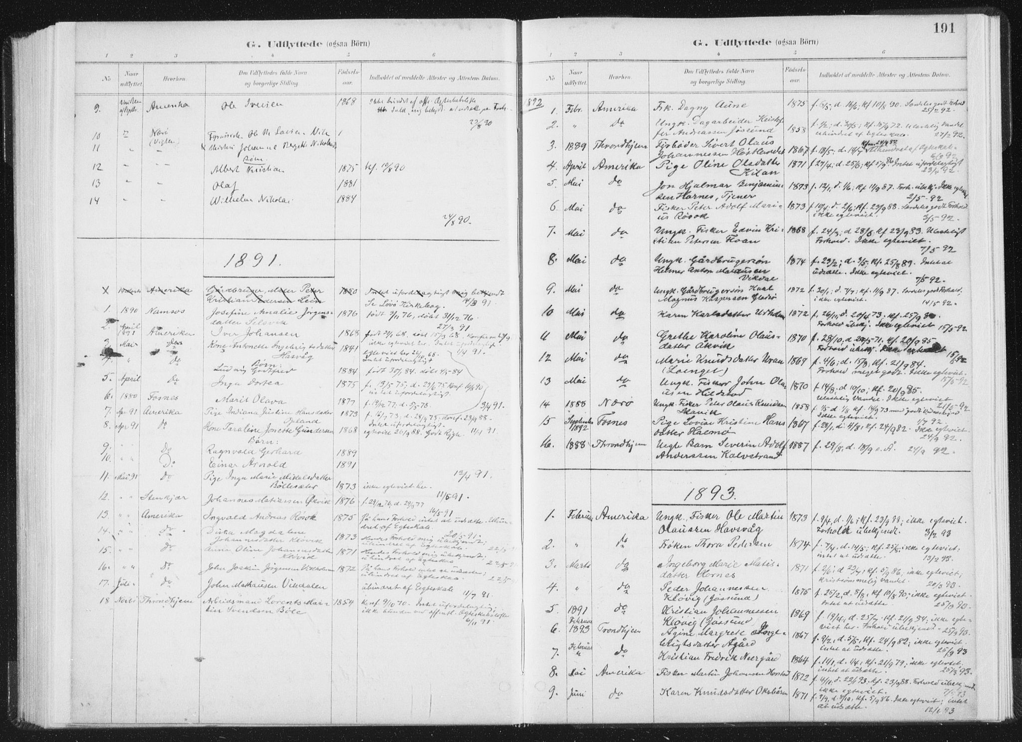 Ministerialprotokoller, klokkerbøker og fødselsregistre - Nord-Trøndelag, SAT/A-1458/771/L0597: Parish register (official) no. 771A04, 1885-1910, p. 191