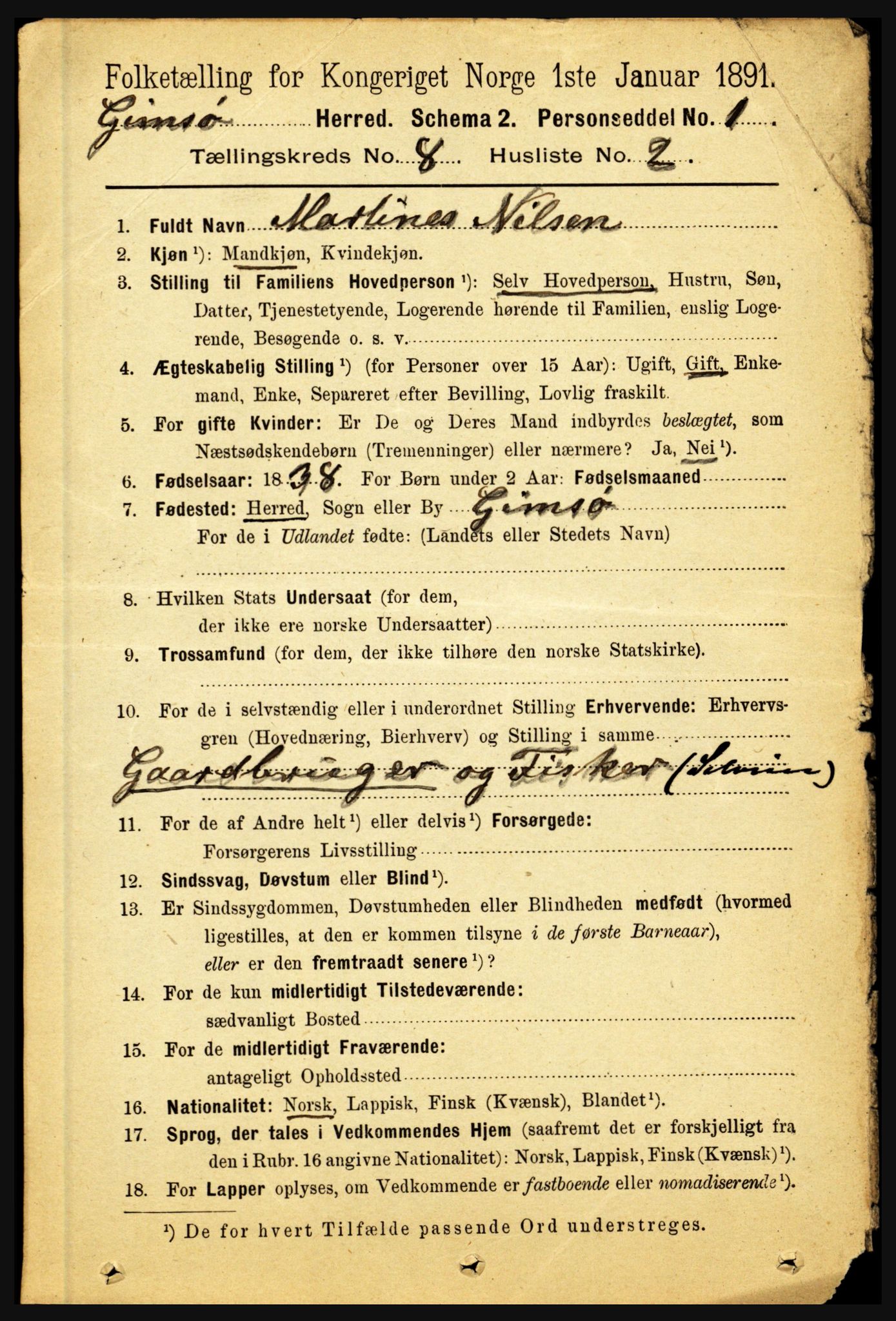 RA, 1891 census for 1864 Gimsøy, 1891, p. 1420