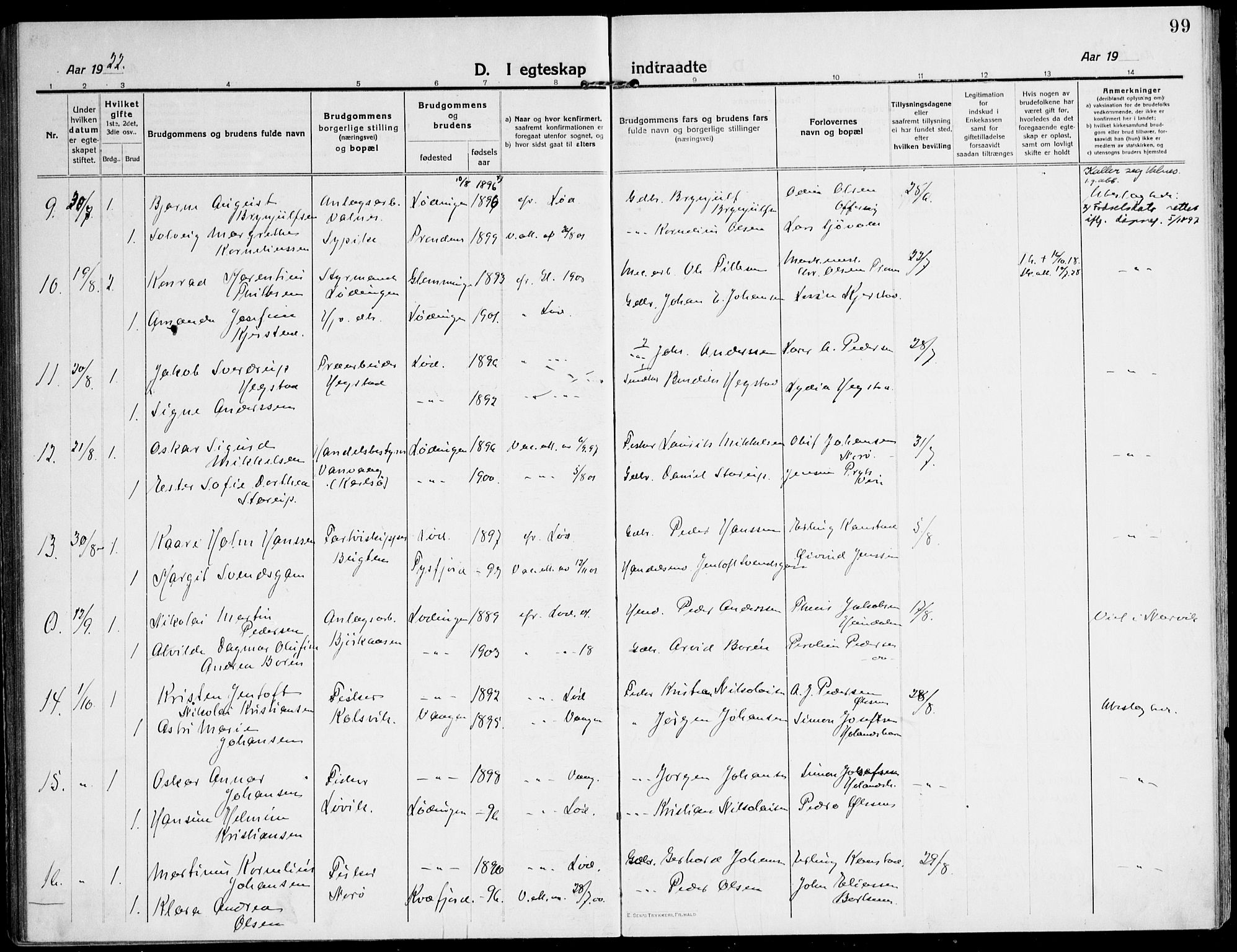 Ministerialprotokoller, klokkerbøker og fødselsregistre - Nordland, AV/SAT-A-1459/872/L1037: Parish register (official) no. 872A12, 1914-1925, p. 99