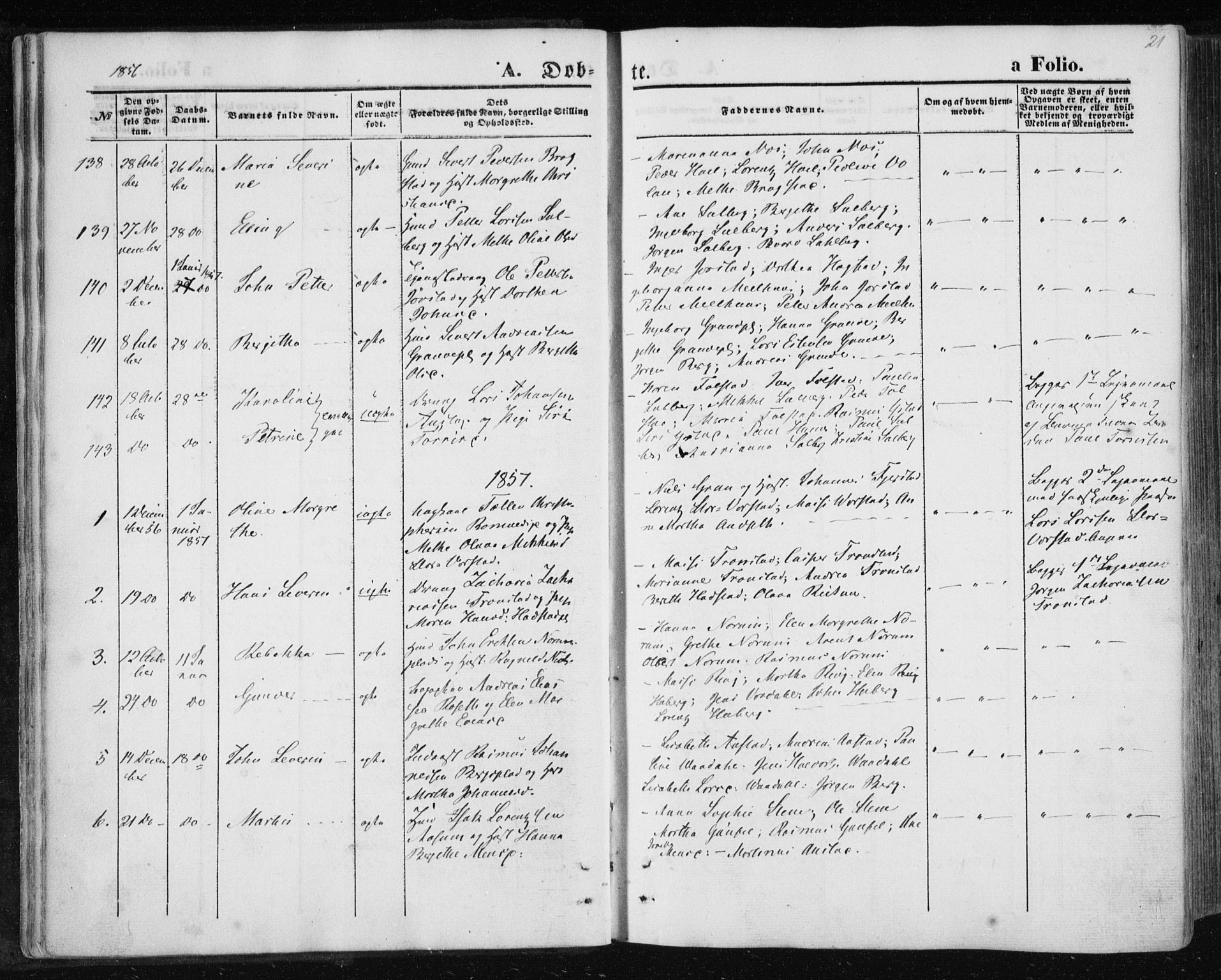 Ministerialprotokoller, klokkerbøker og fødselsregistre - Nord-Trøndelag, SAT/A-1458/730/L0283: Parish register (official) no. 730A08, 1855-1865, p. 21