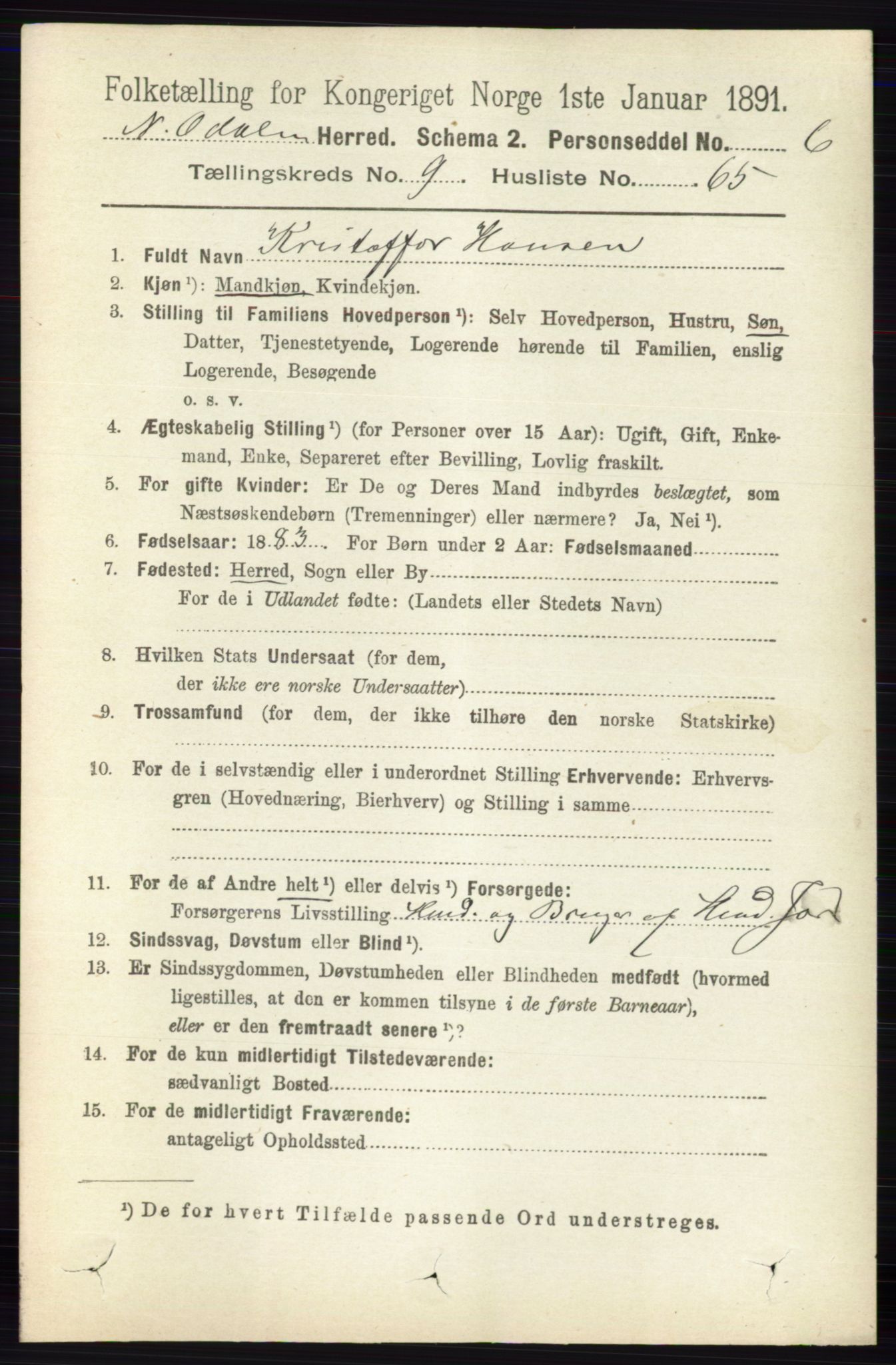 RA, 1891 census for 0418 Nord-Odal, 1891, p. 4422