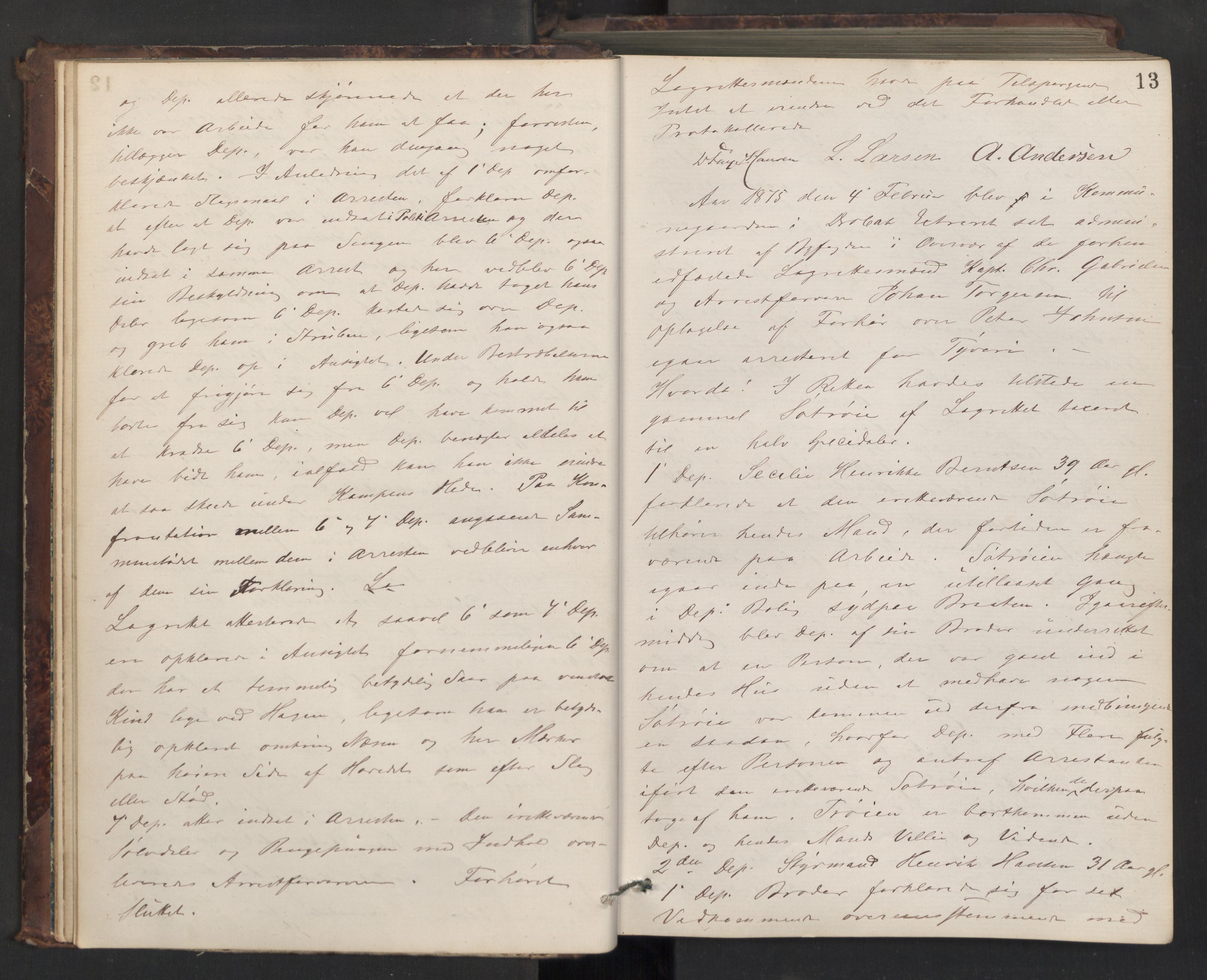 Drøbak byfogd, AV/SAO-A-10144/F/Fb/L0004: Ekstrarettsprotokoll, 1874-1889, p. 12b-13a