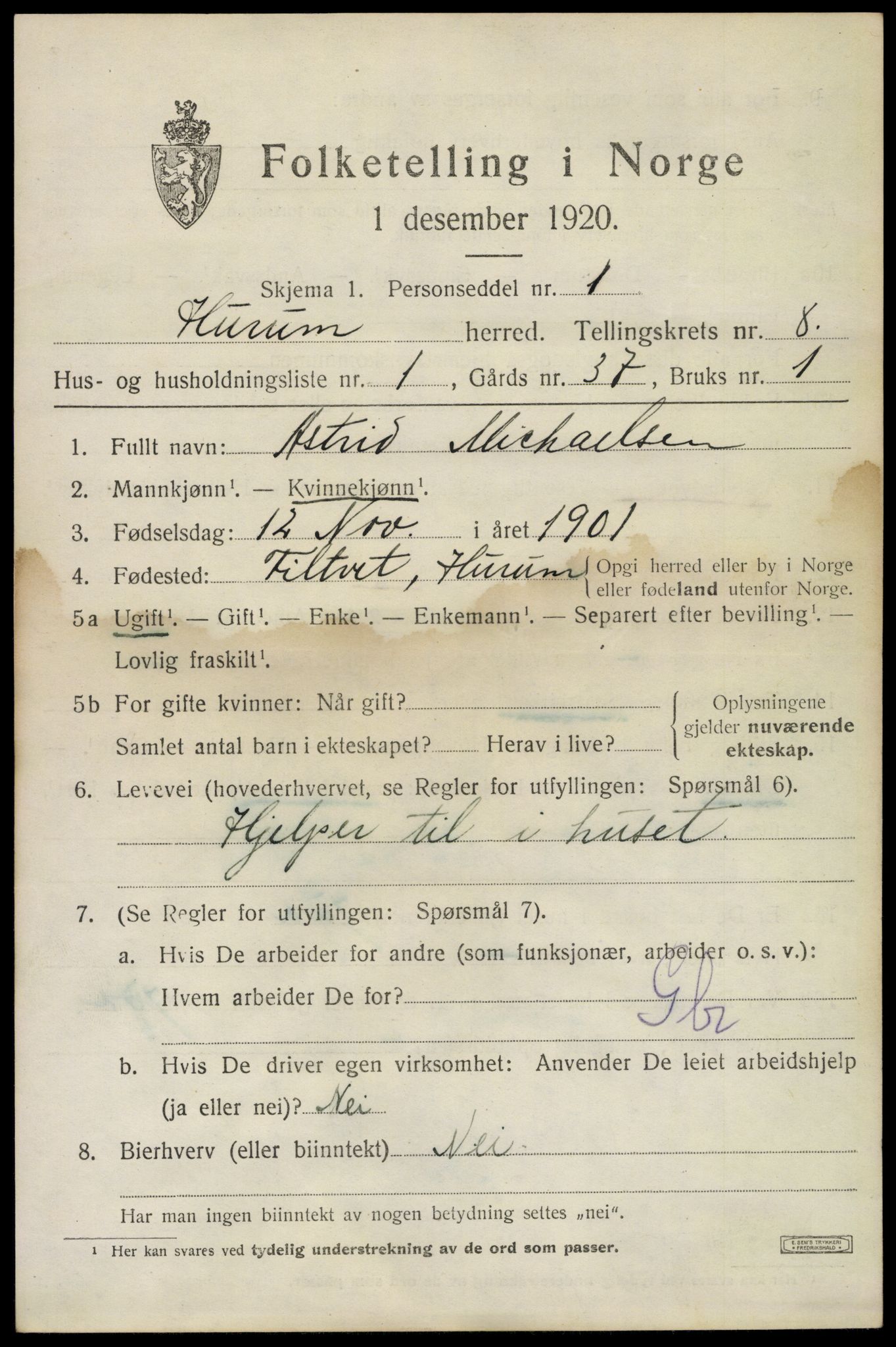 SAKO, 1920 census for Hurum, 1920, p. 10236