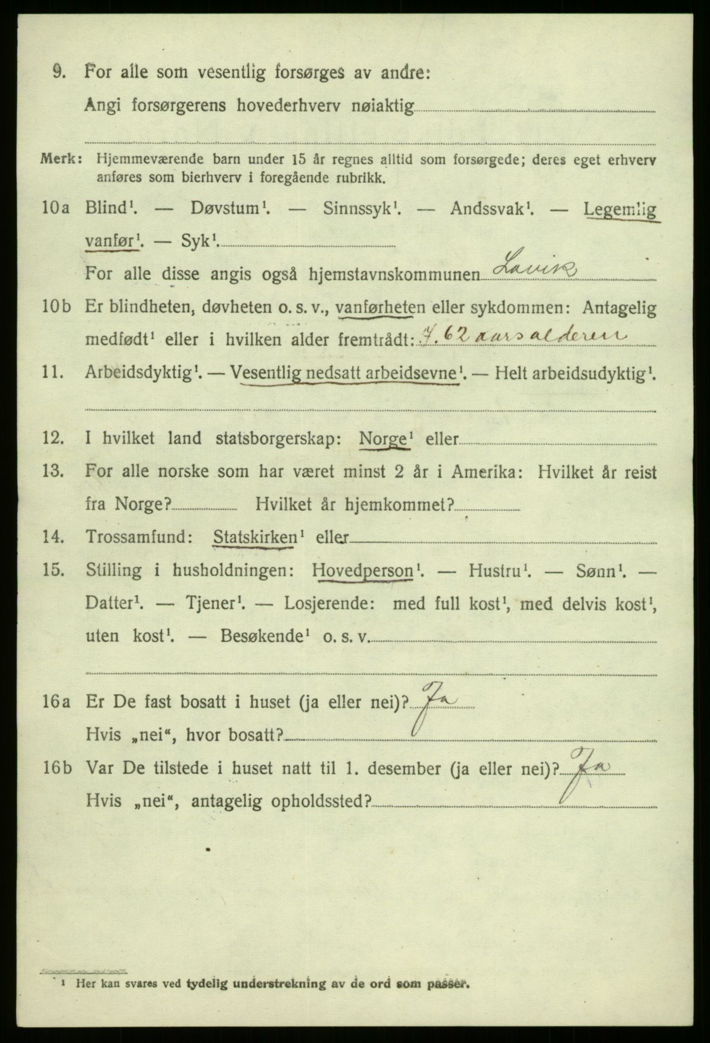 SAB, 1920 census for Lavik, 1920, p. 1519