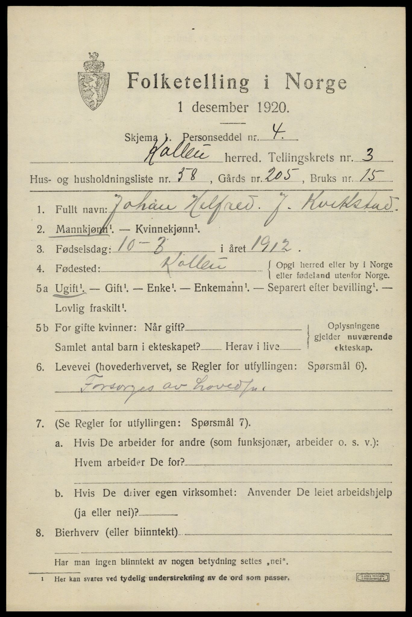 SAH, 1920 census for Kolbu, 1920, p. 2442