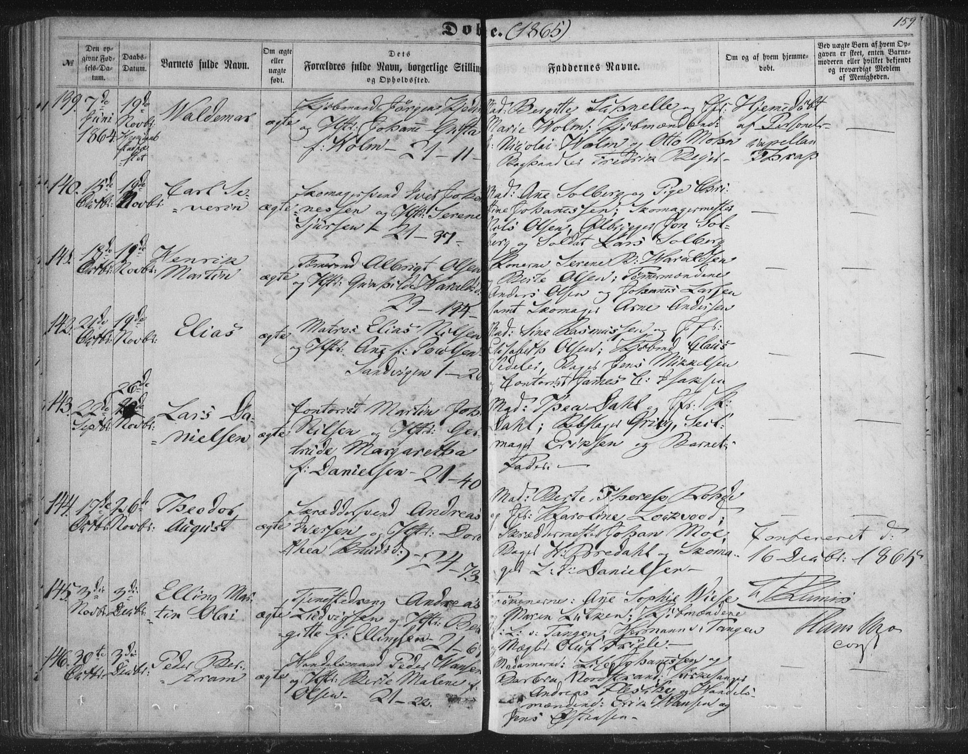 Korskirken sokneprestembete, SAB/A-76101/H/Haa/L0018: Parish register (official) no. B 4, 1857-1866, p. 159