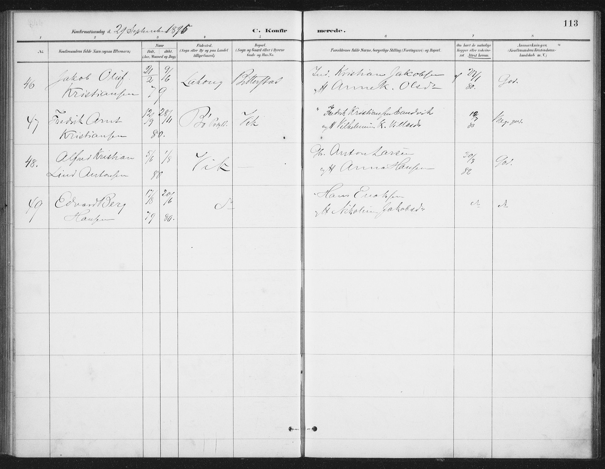 Ministerialprotokoller, klokkerbøker og fødselsregistre - Nordland, AV/SAT-A-1459/888/L1245: Parish register (official) no. 888A11, 1888-1900, p. 113