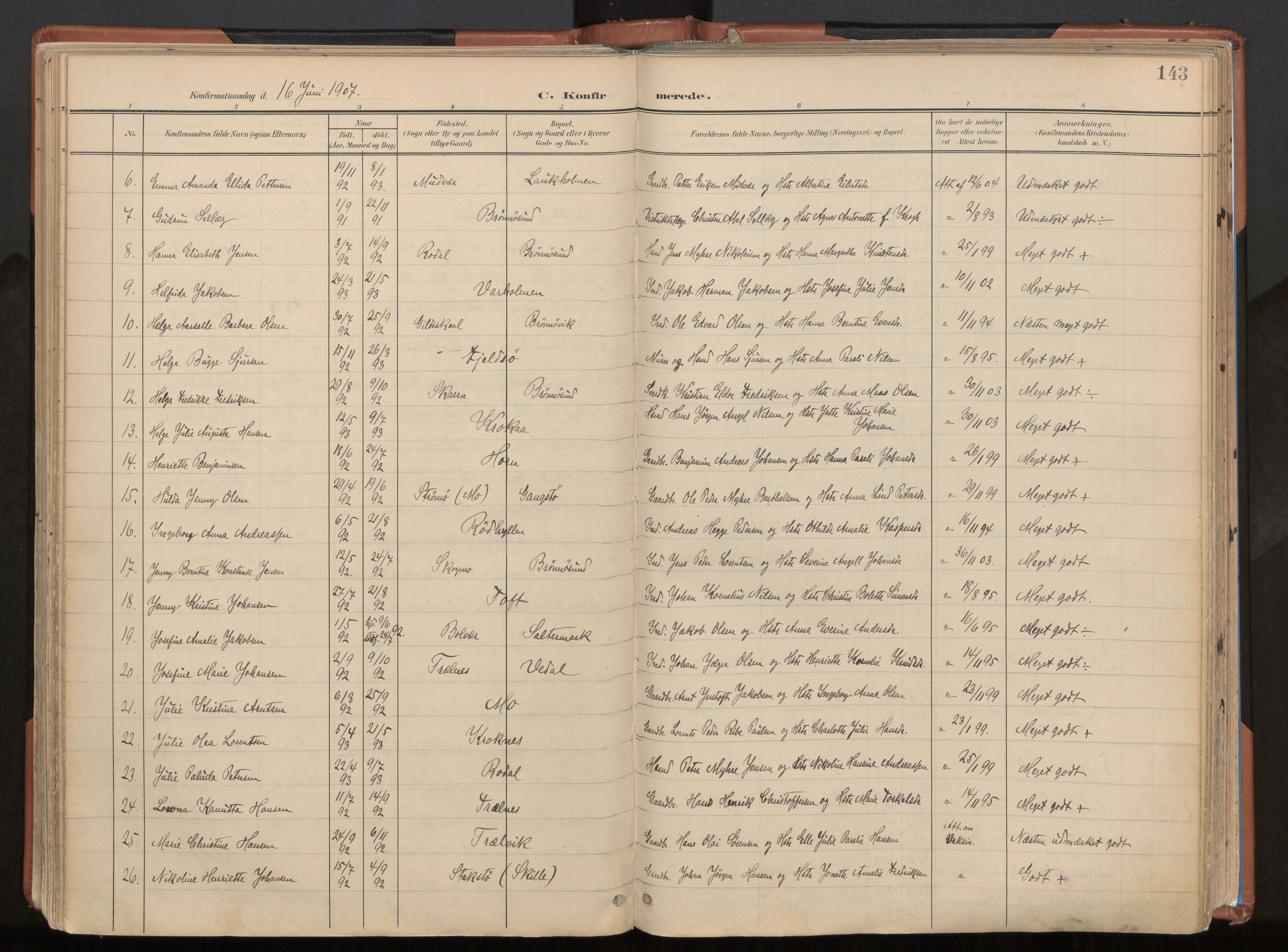 Ministerialprotokoller, klokkerbøker og fødselsregistre - Nordland, AV/SAT-A-1459/813/L0201: Parish register (official) no. 813A11, 1901-1918, p. 143
