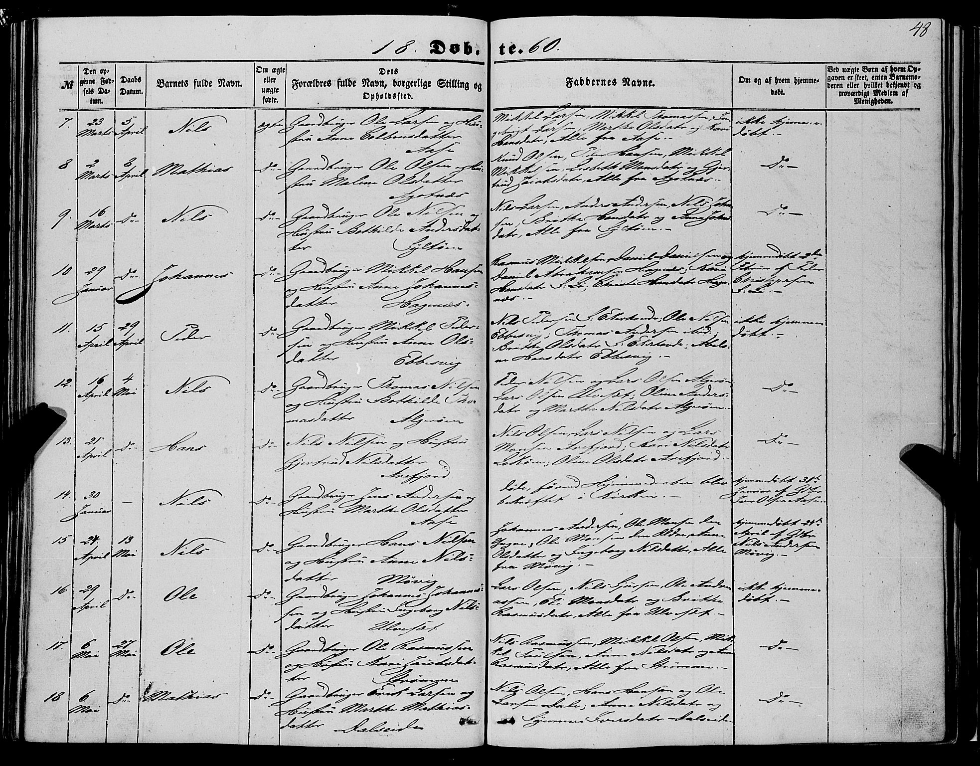 Fjell sokneprestembete, SAB/A-75301/H/Haa: Parish register (official) no. A 2, 1847-1864, p. 48