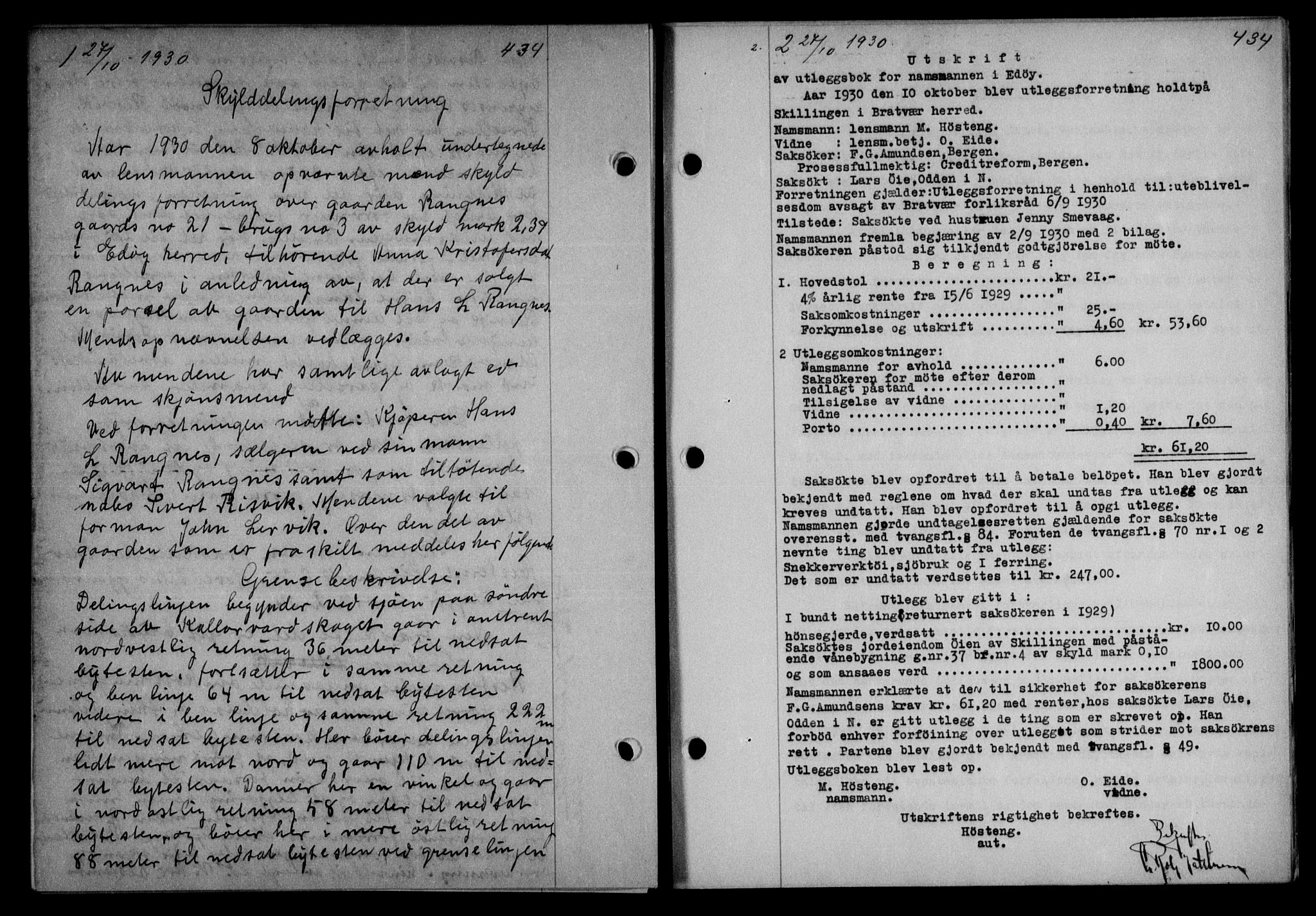 Nordmøre sorenskriveri, AV/SAT-A-4132/1/2/2Ca/L0070: Mortgage book no. 60, 1930-1930, Deed date: 27.10.1930