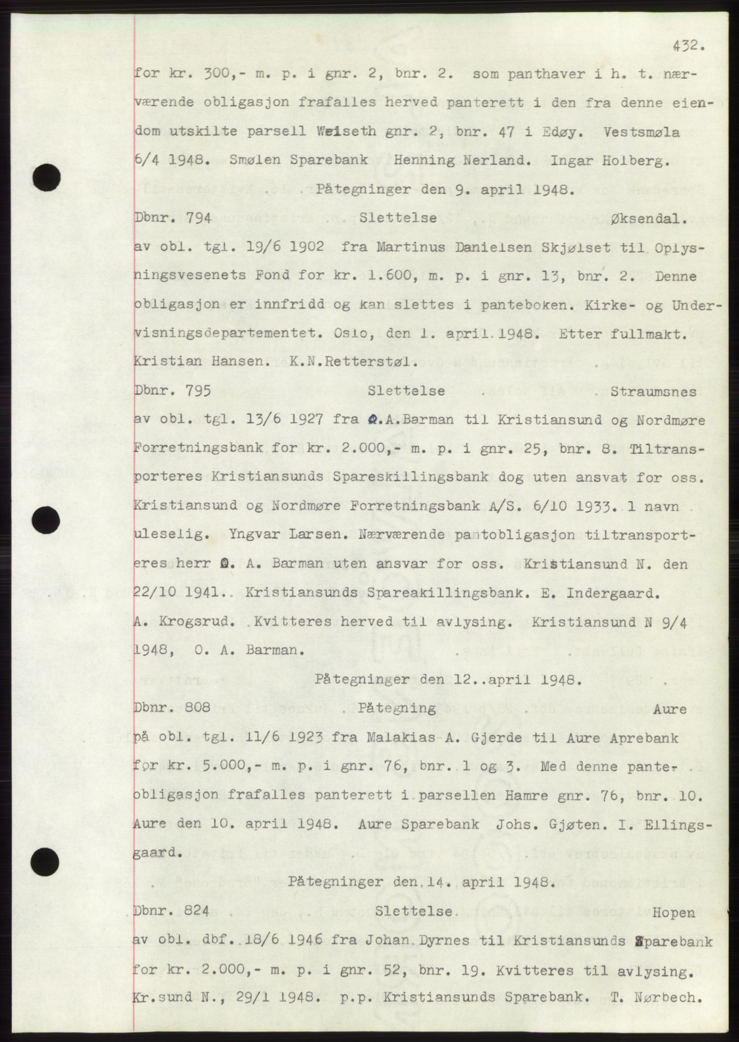 Nordmøre sorenskriveri, AV/SAT-A-4132/1/2/2Ca: Mortgage book no. C82b, 1946-1951, Diary no: : 794/1948