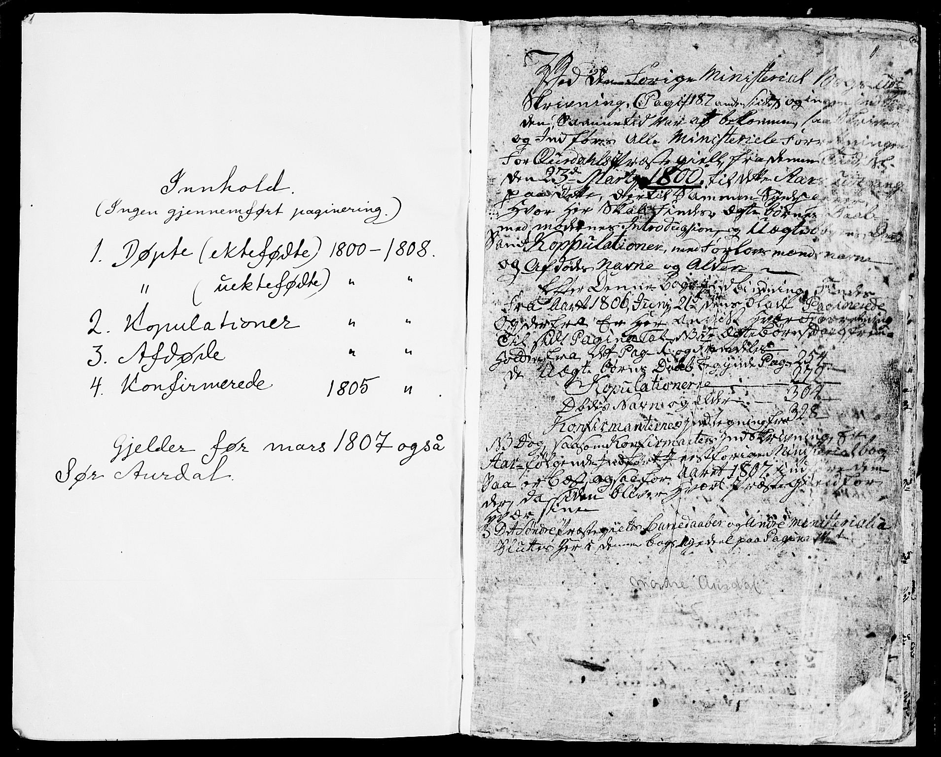 Aurdal prestekontor, SAH/PREST-126/H/Ha/Haa/L0007: Parish register (official) no. 7, 1800-1808, p. 1