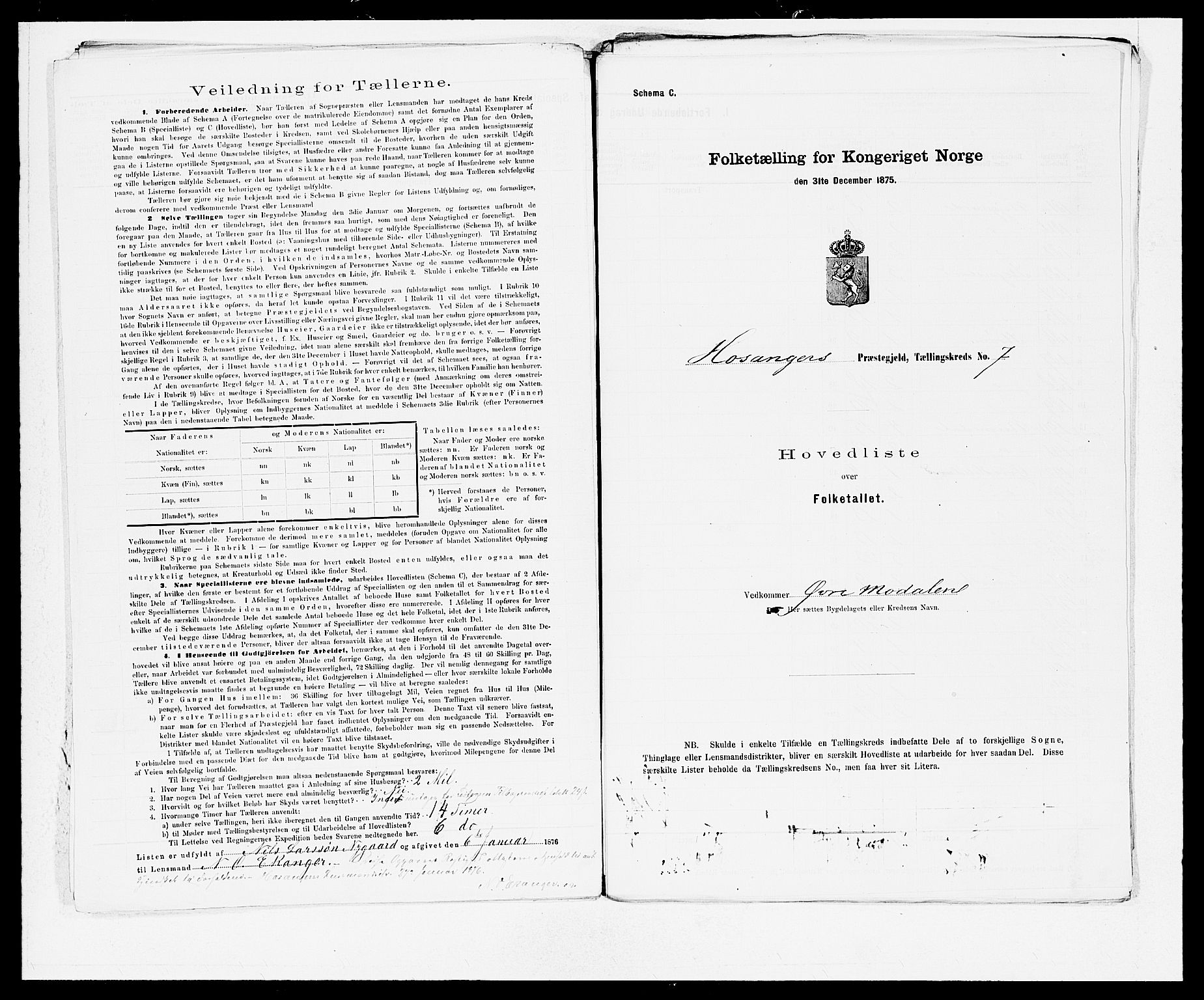 SAB, 1875 census for 1253P Hosanger, 1875, p. 14