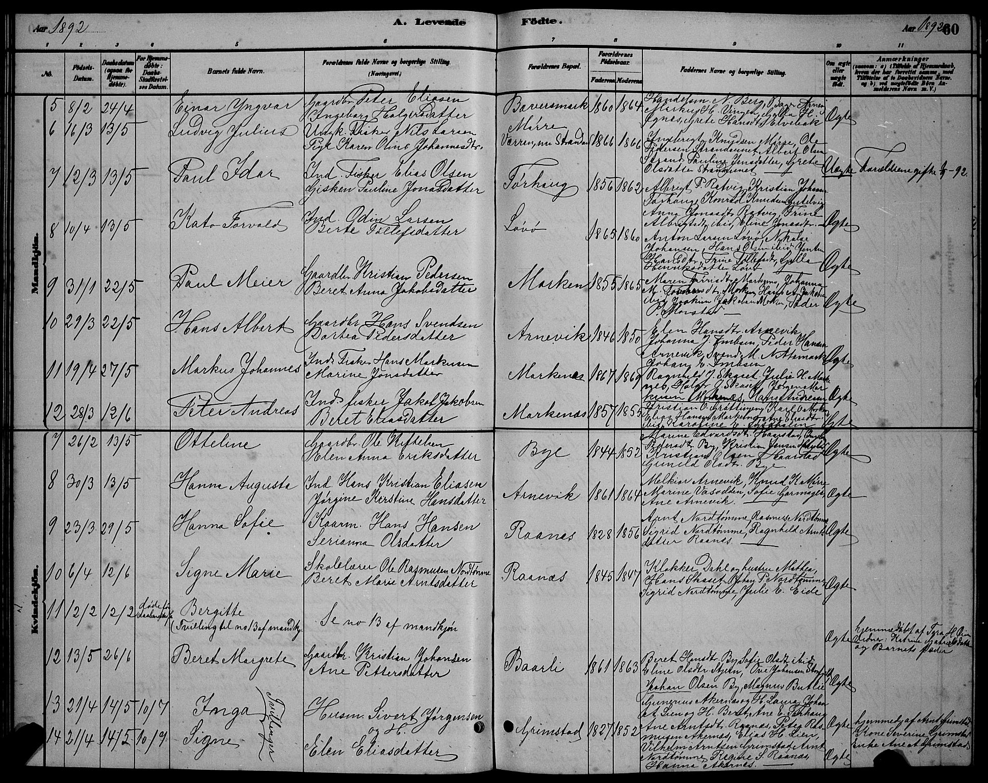 Ministerialprotokoller, klokkerbøker og fødselsregistre - Sør-Trøndelag, SAT/A-1456/655/L0687: Parish register (copy) no. 655C03, 1880-1898, p. 60
