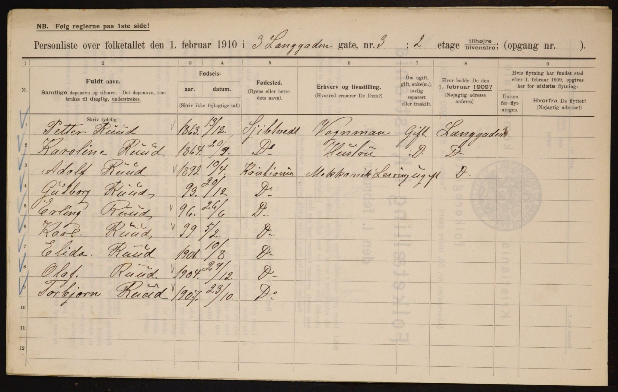 OBA, Municipal Census 1910 for Kristiania, 1910, p. 54468