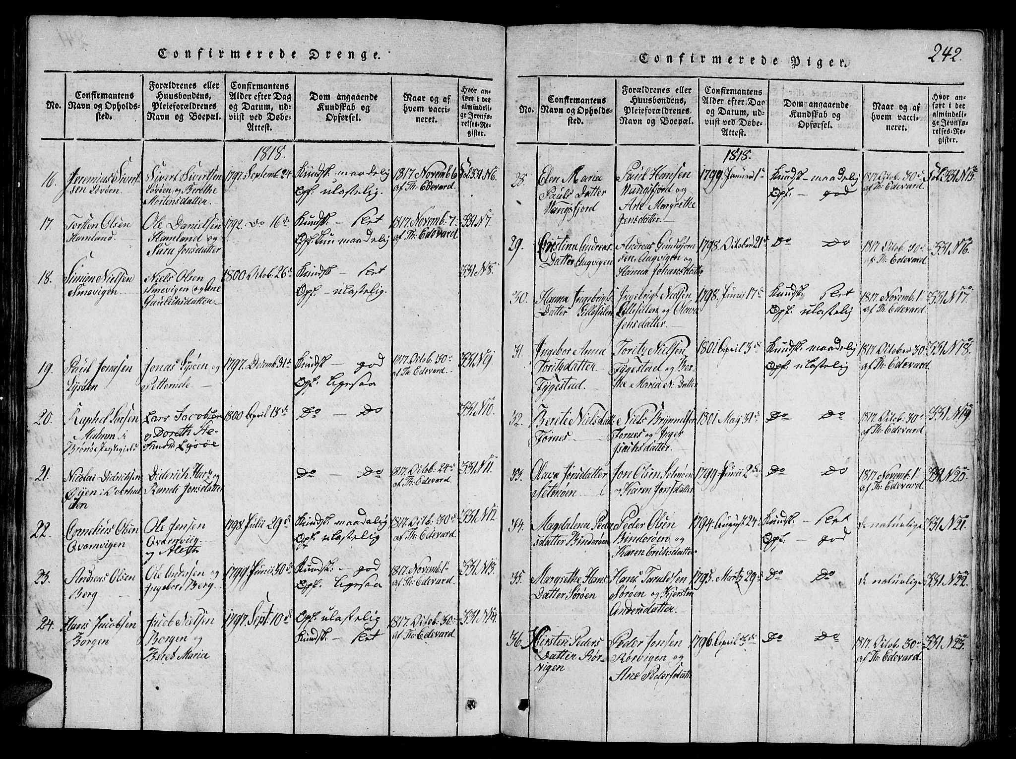 Ministerialprotokoller, klokkerbøker og fødselsregistre - Nord-Trøndelag, SAT/A-1458/784/L0667: Parish register (official) no. 784A03 /1, 1816-1829, p. 242