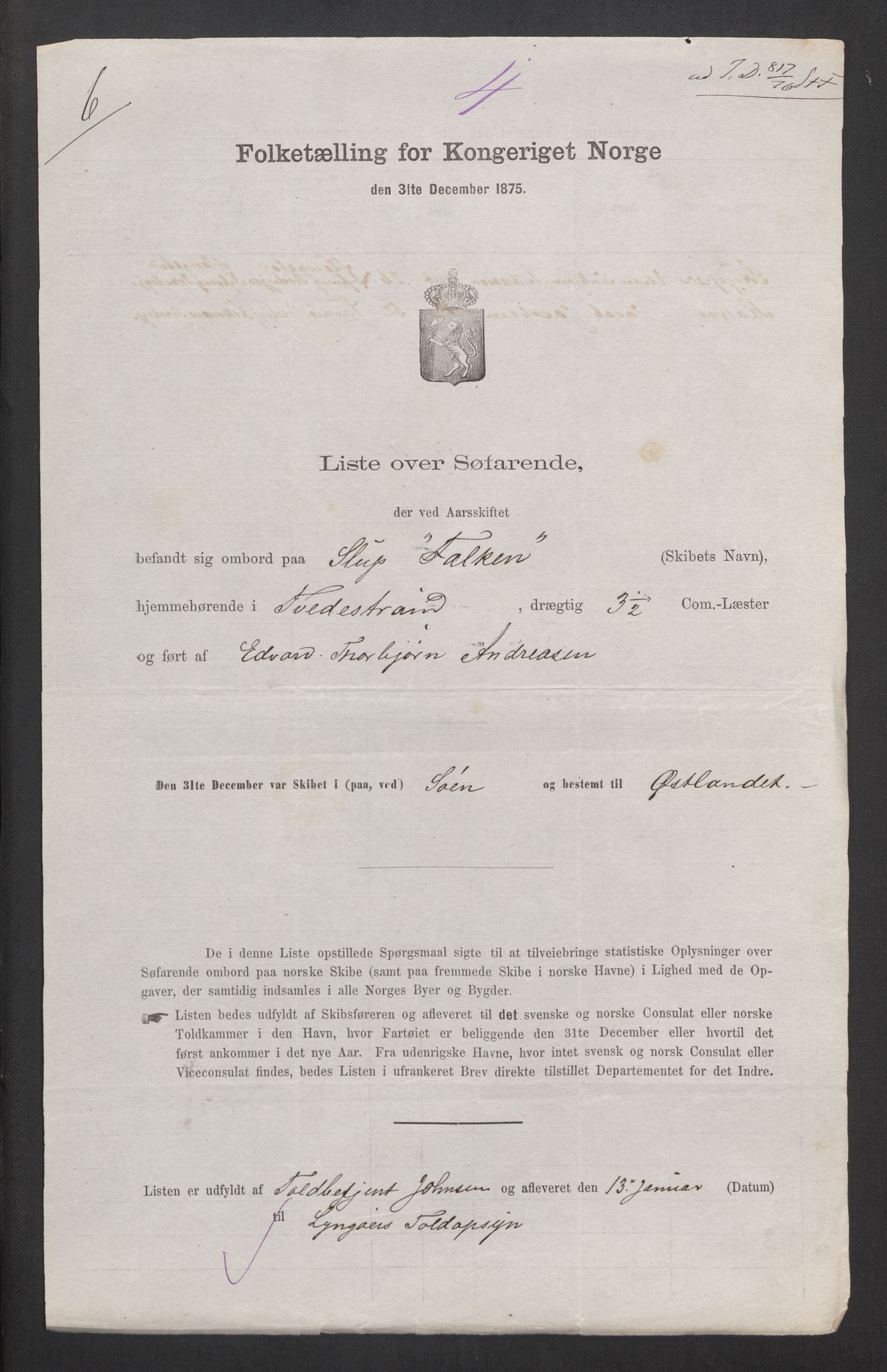 RA, 1875 census, lists of crew on ships: Ships in domestic ports, 1875, p. 320