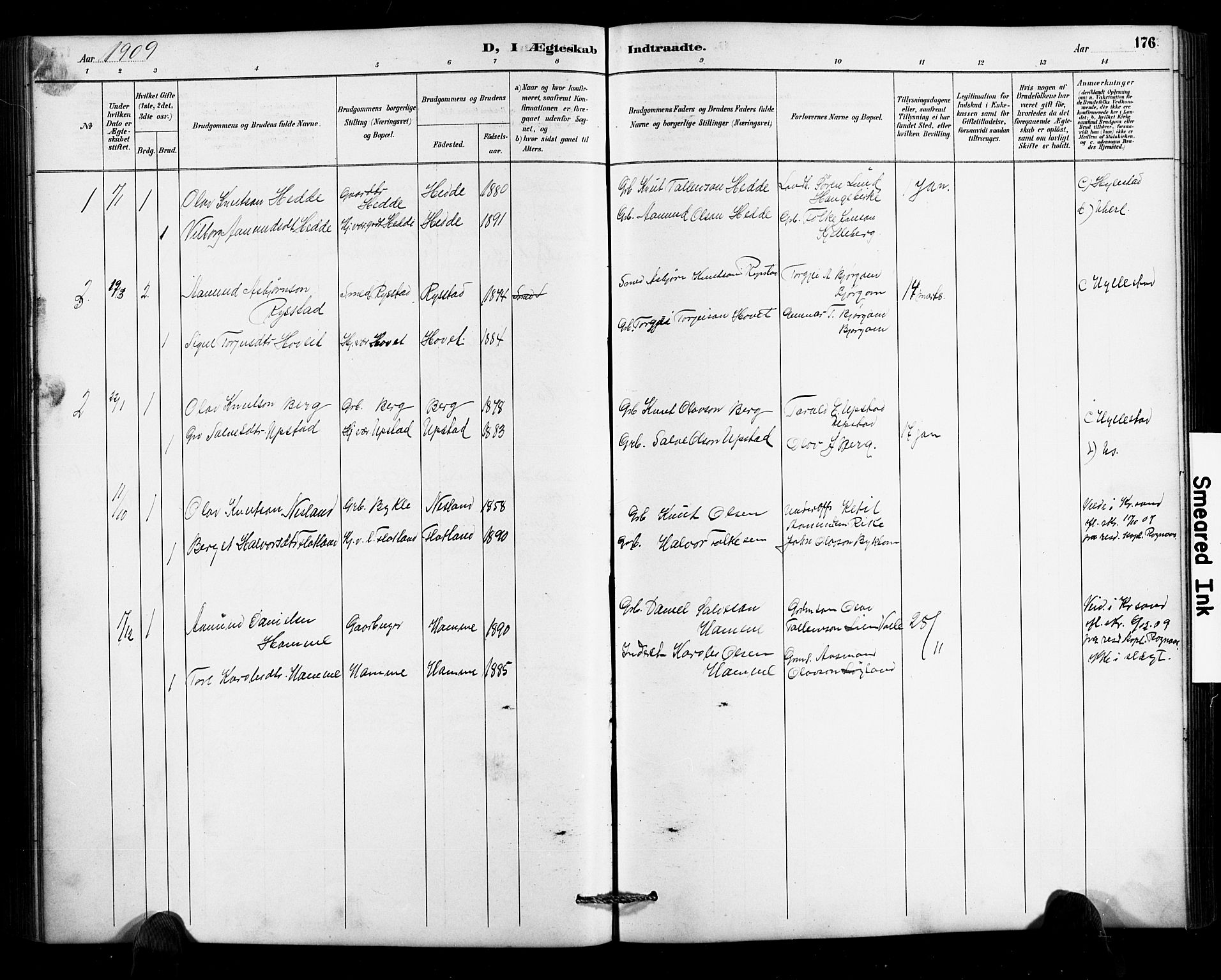 Valle sokneprestkontor, SAK/1111-0044/F/Fb/Fbc/L0004: Parish register (copy) no. B 4, 1890-1928, p. 176