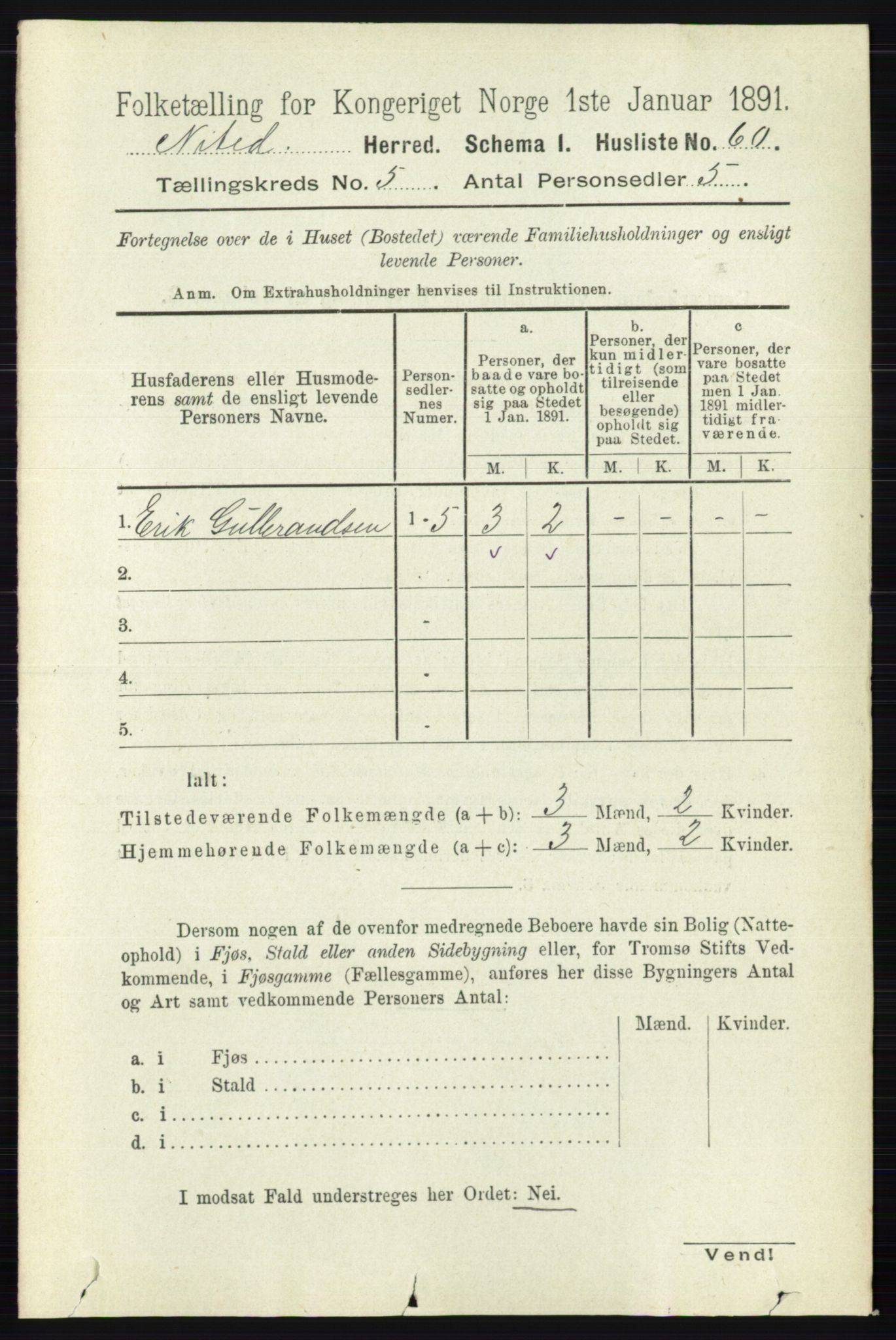 RA, 1891 census for 0233 Nittedal, 1891, p. 2176