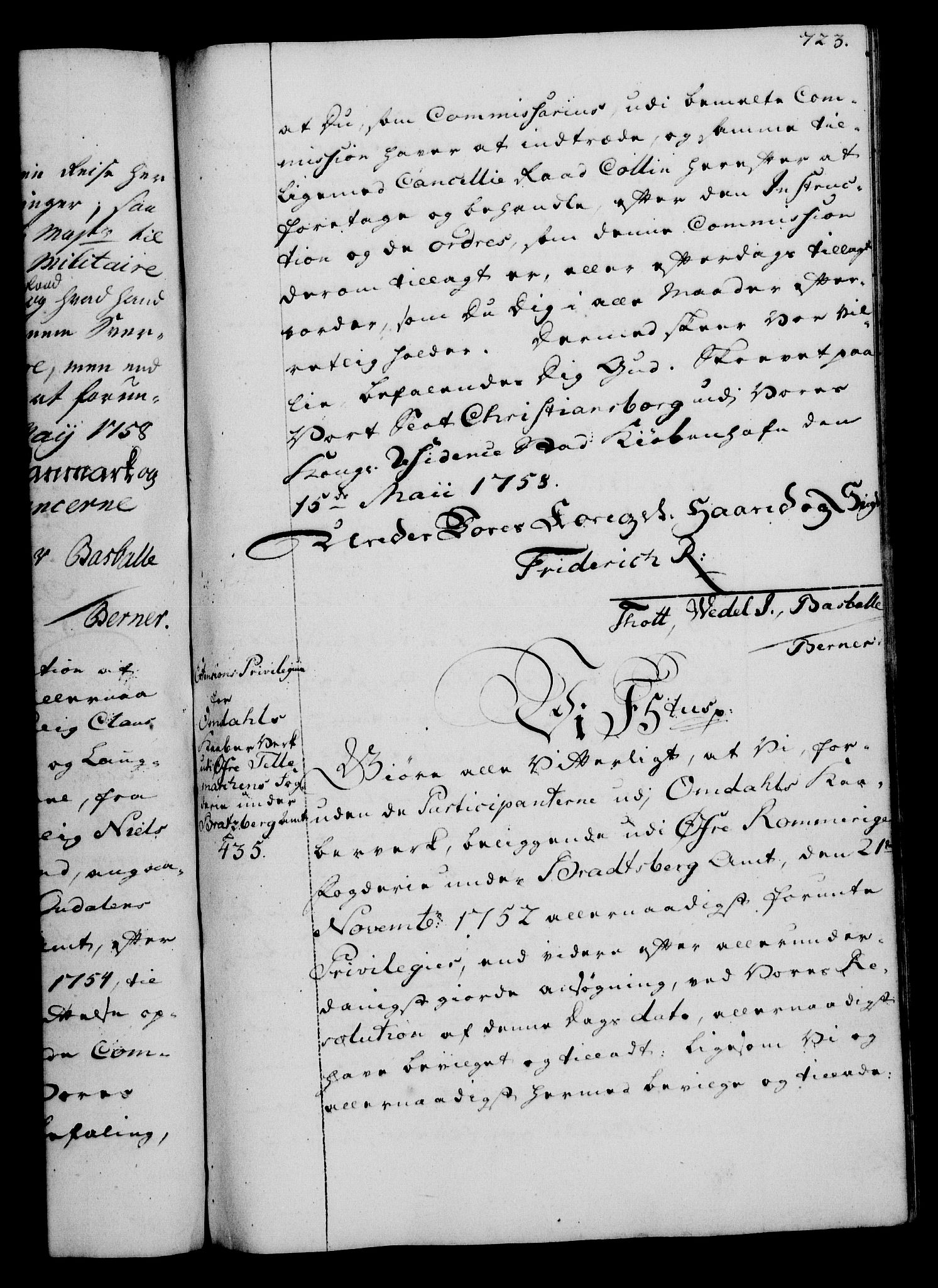 Rentekammeret, Kammerkanselliet, RA/EA-3111/G/Gg/Gga/L0006: Norsk ekspedisjonsprotokoll med register (merket RK 53.6), 1749-1759, p. 723