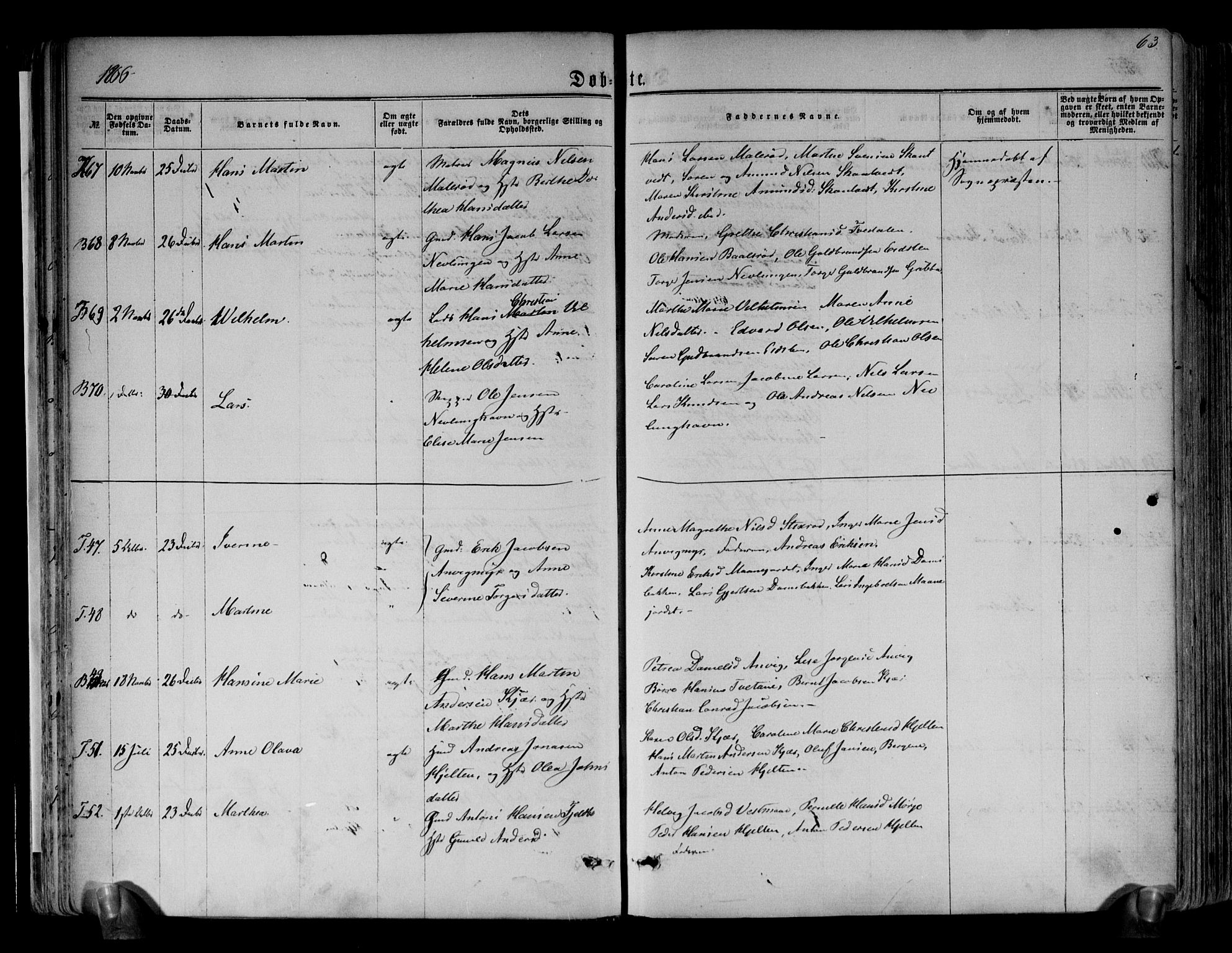 Brunlanes kirkebøker, AV/SAKO-A-342/F/Fa/L0005: Parish register (official) no. I 5, 1862-1877, p. 63