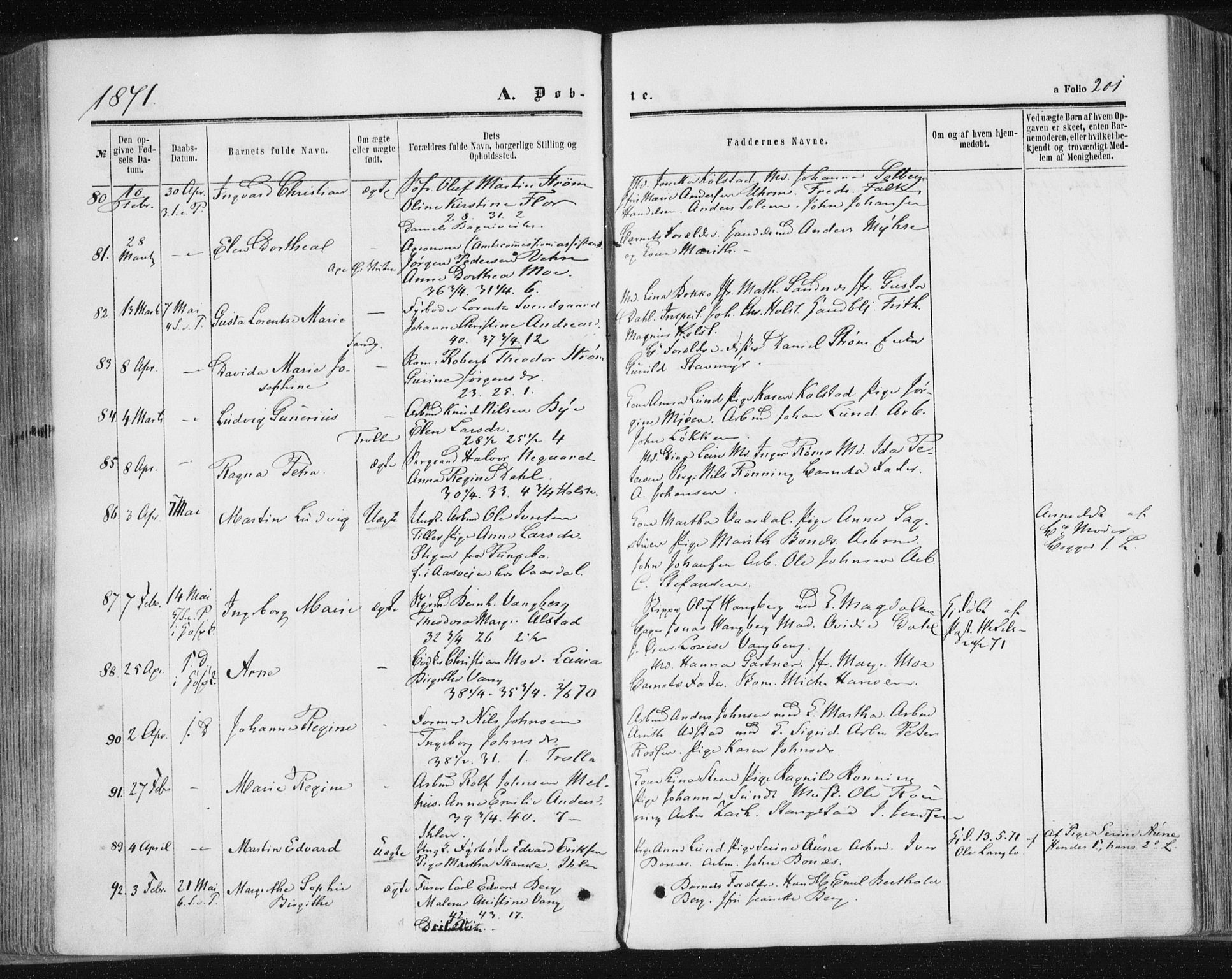 Ministerialprotokoller, klokkerbøker og fødselsregistre - Sør-Trøndelag, SAT/A-1456/602/L0115: Parish register (official) no. 602A13, 1860-1872, p. 201
