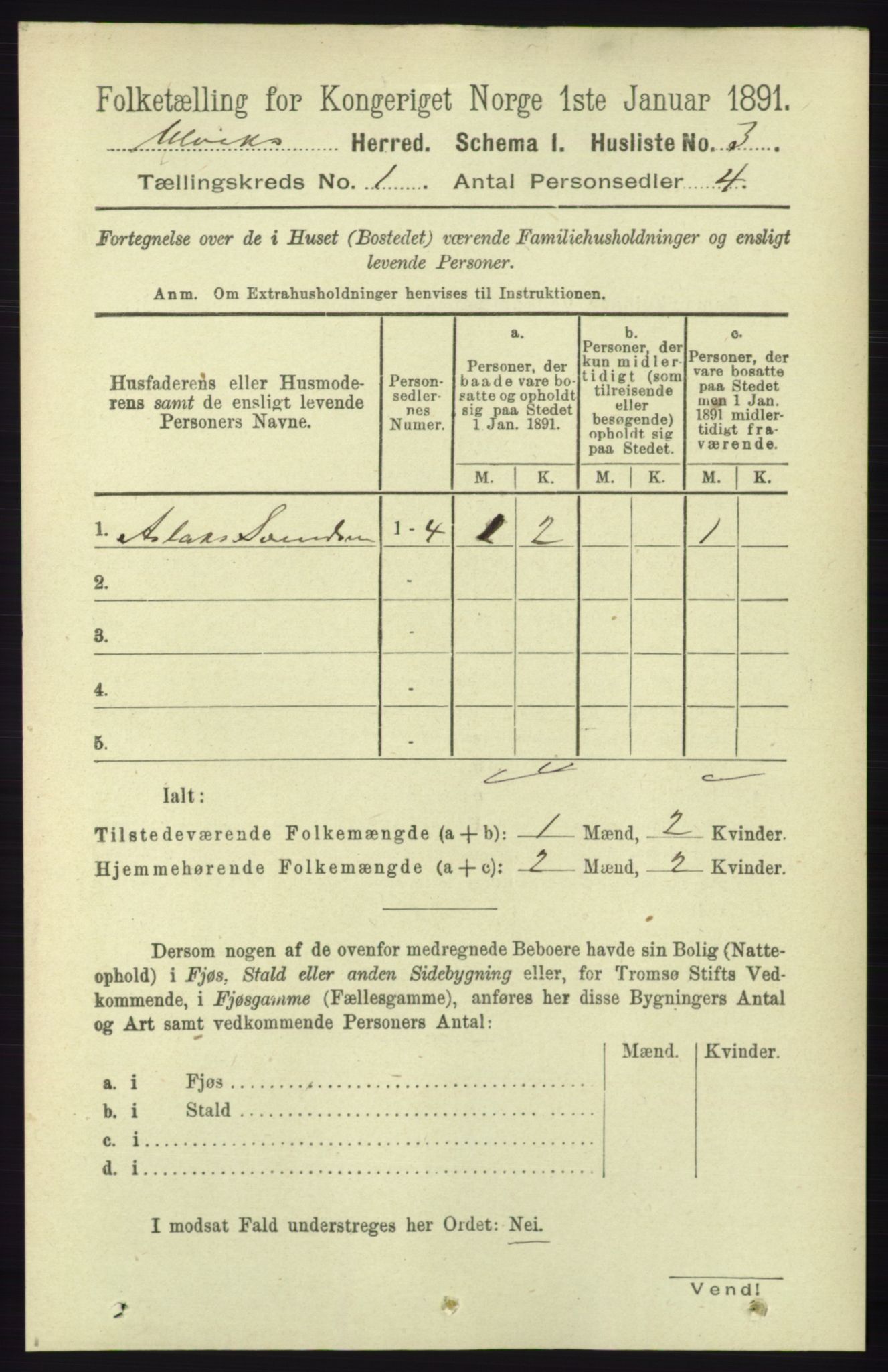 RA, 1891 census for 1233 Ulvik, 1891, p. 43