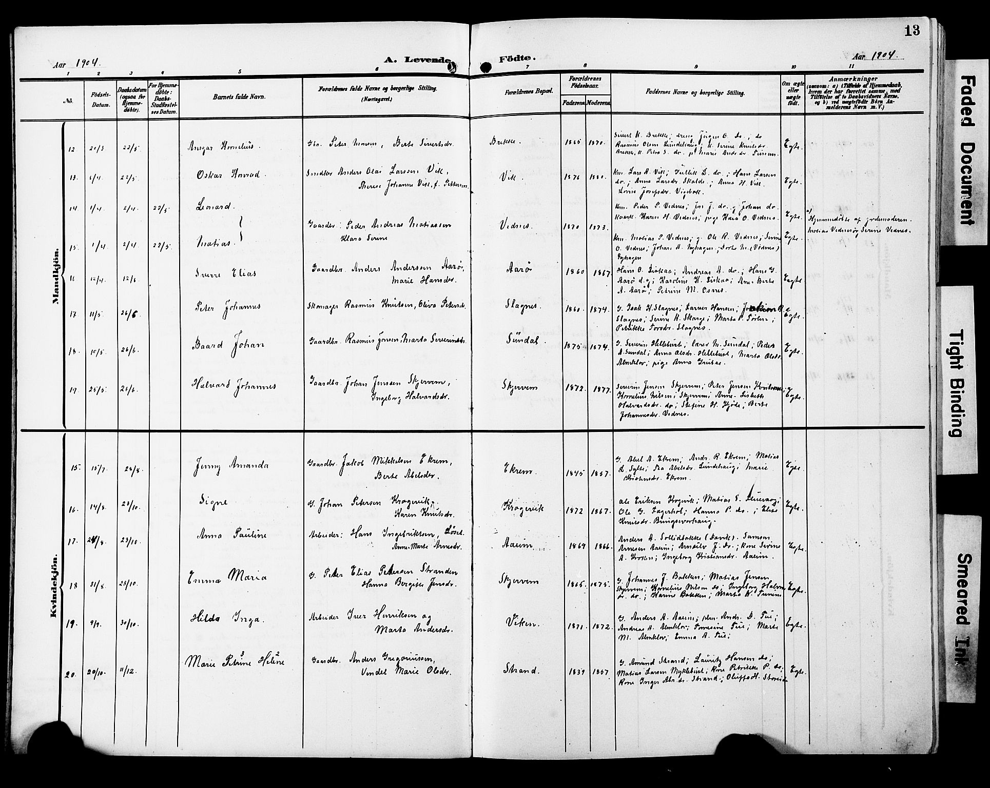 Ministerialprotokoller, klokkerbøker og fødselsregistre - Møre og Romsdal, AV/SAT-A-1454/501/L0018: Parish register (copy) no. 501C04, 1902-1930, p. 13