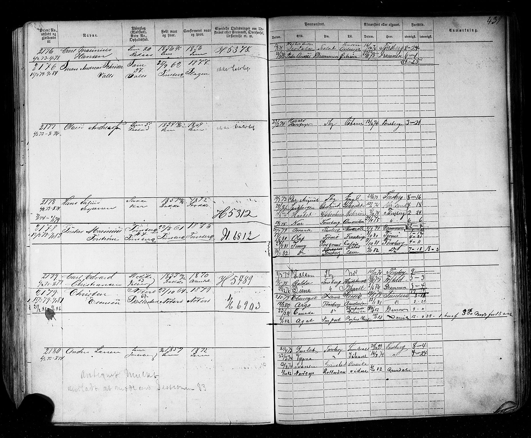 Tønsberg innrulleringskontor, AV/SAKO-A-786/F/Fb/L0002: Annotasjonsrulle Patent nr. 1-2635, 1869-1877, p. 480