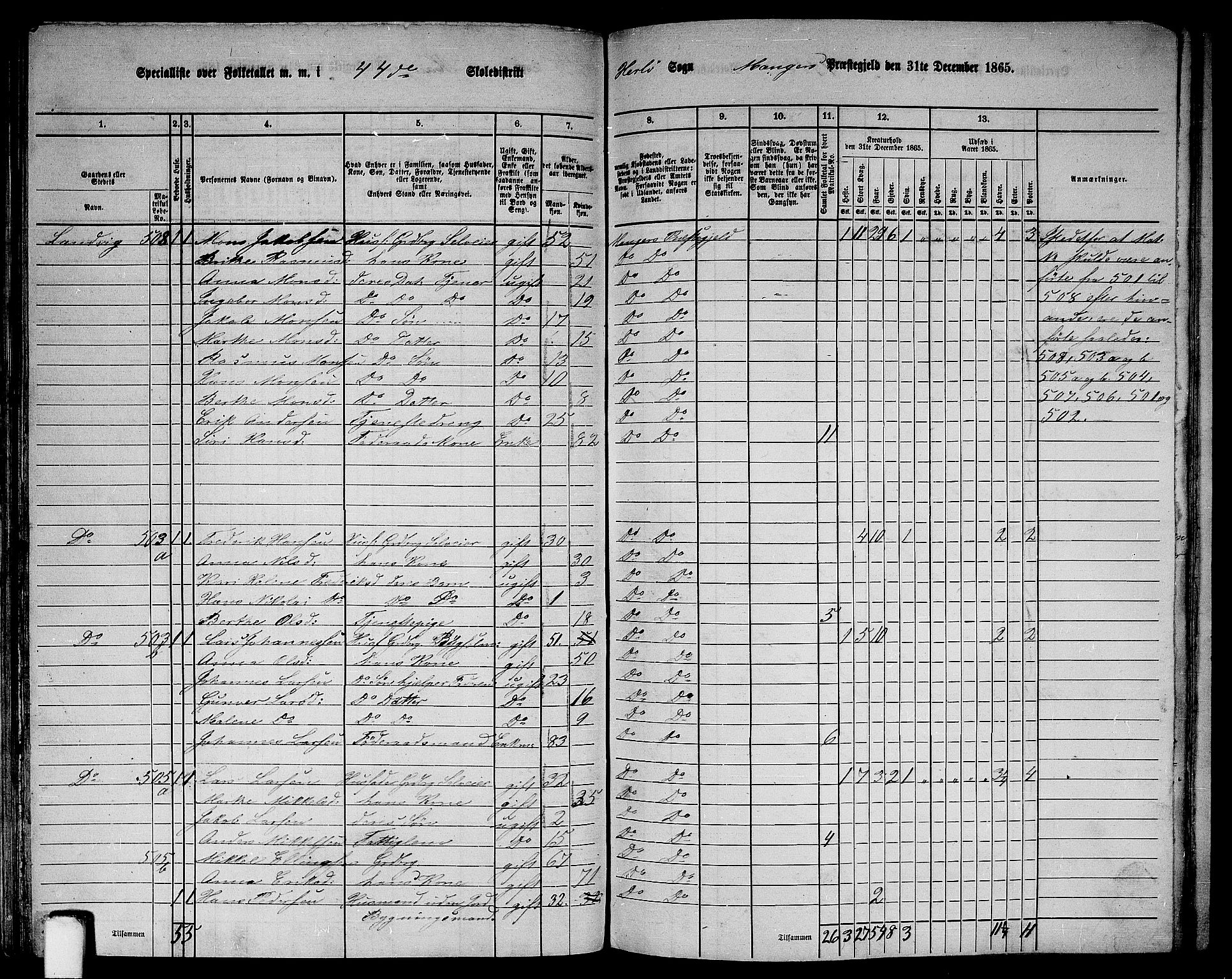 RA, 1865 census for Manger, 1865, p. 133