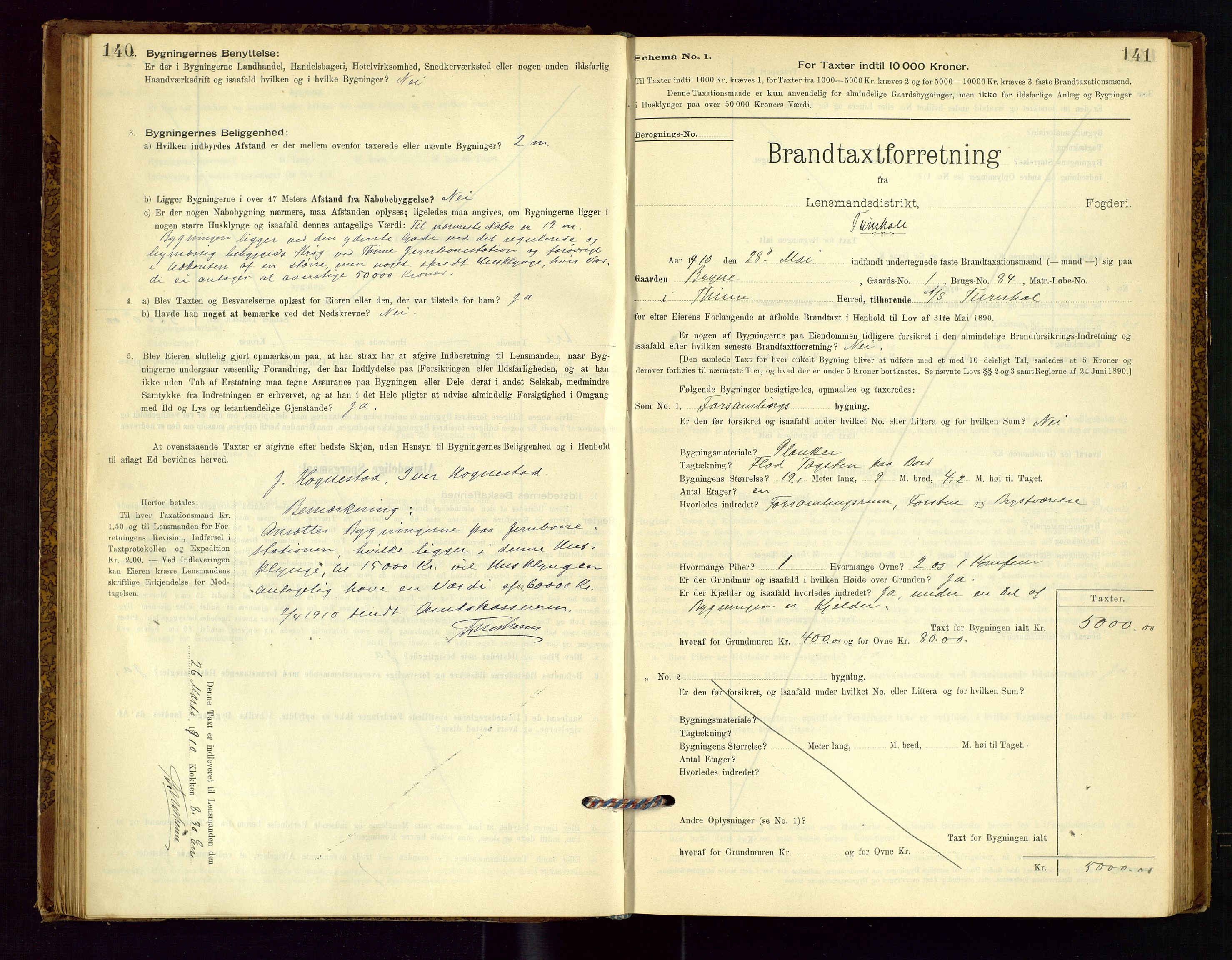 Time lensmannskontor, SAST/A-100420/Gob/L0001: Branntakstprotokoll, 1896-1914, p. 140-141