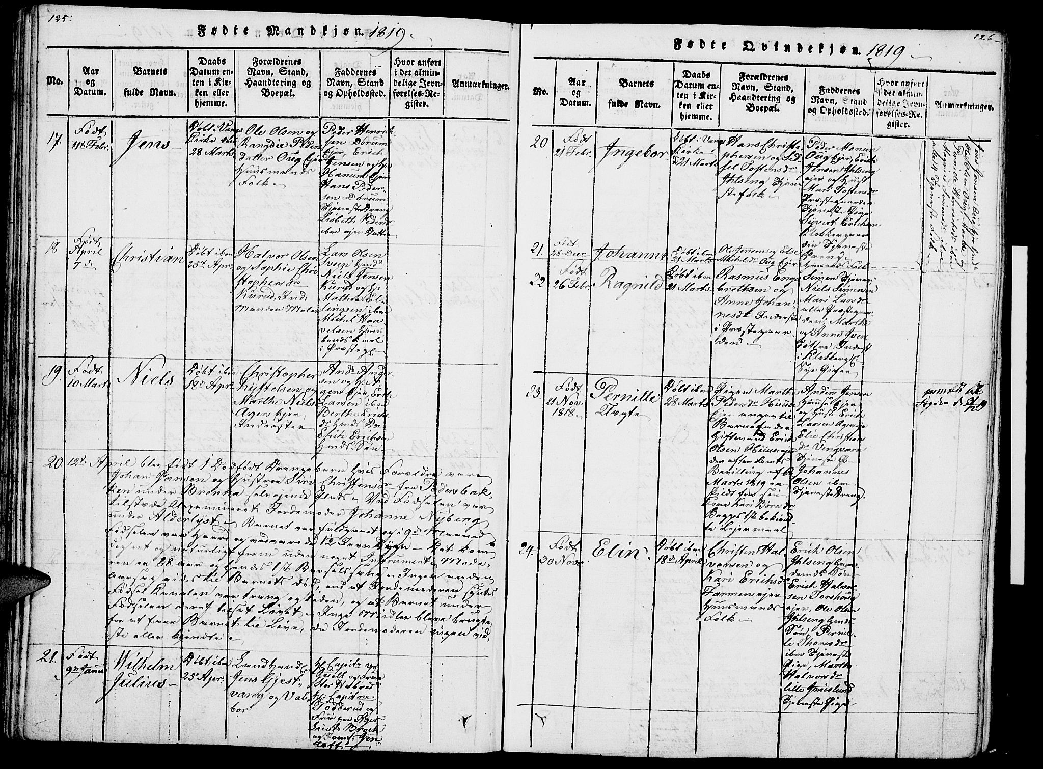 Vang prestekontor, Hedmark, AV/SAH-PREST-008/H/Ha/Haa/L0007: Parish register (official) no. 7, 1813-1826, p. 125-126
