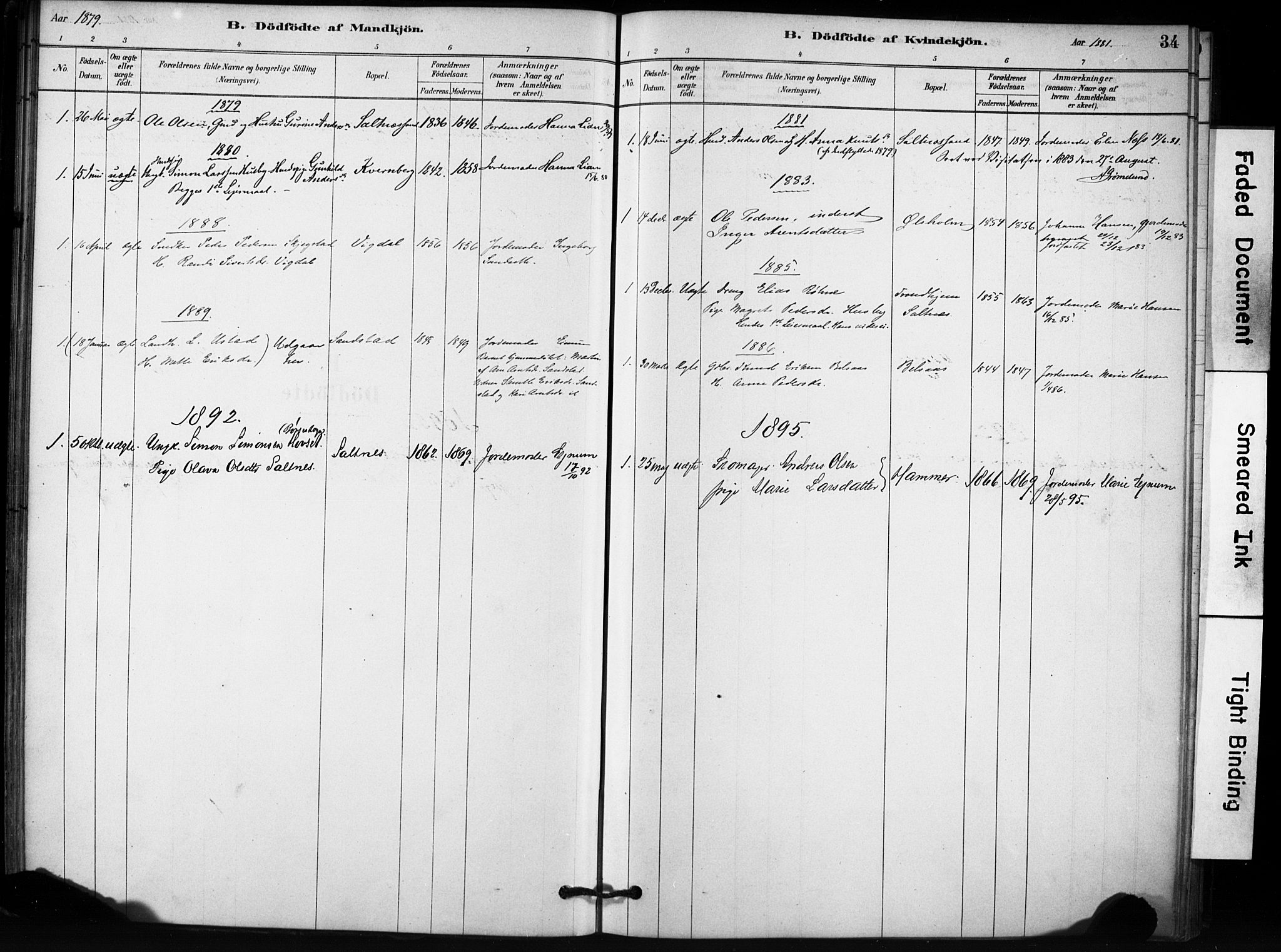 Ministerialprotokoller, klokkerbøker og fødselsregistre - Sør-Trøndelag, SAT/A-1456/666/L0786: Parish register (official) no. 666A04, 1878-1895, p. 34
