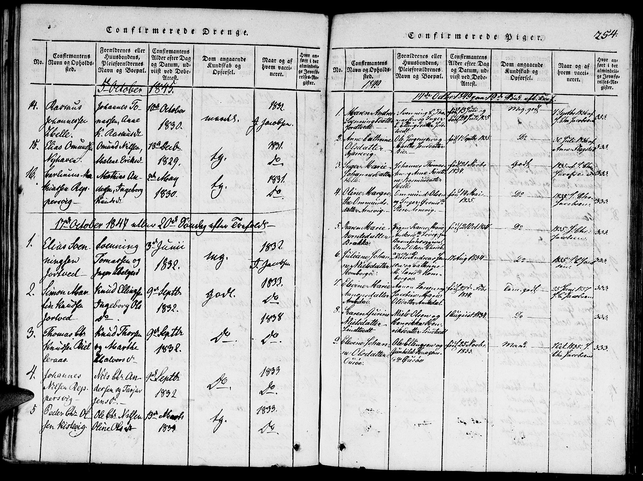 Hommedal sokneprestkontor, AV/SAK-1111-0023/F/Fa/Faa/L0001: Parish register (official) no. A 1, 1816-1860, p. 254