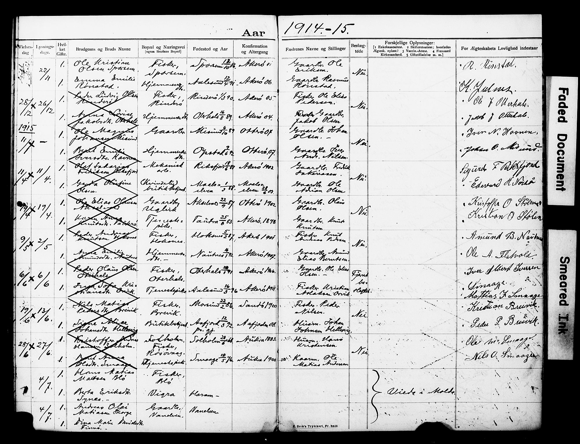 Ministerialprotokoller, klokkerbøker og fødselsregistre - Møre og Romsdal, SAT/A-1454/560/L0723: Banns register no. 560A07, 1903-1916