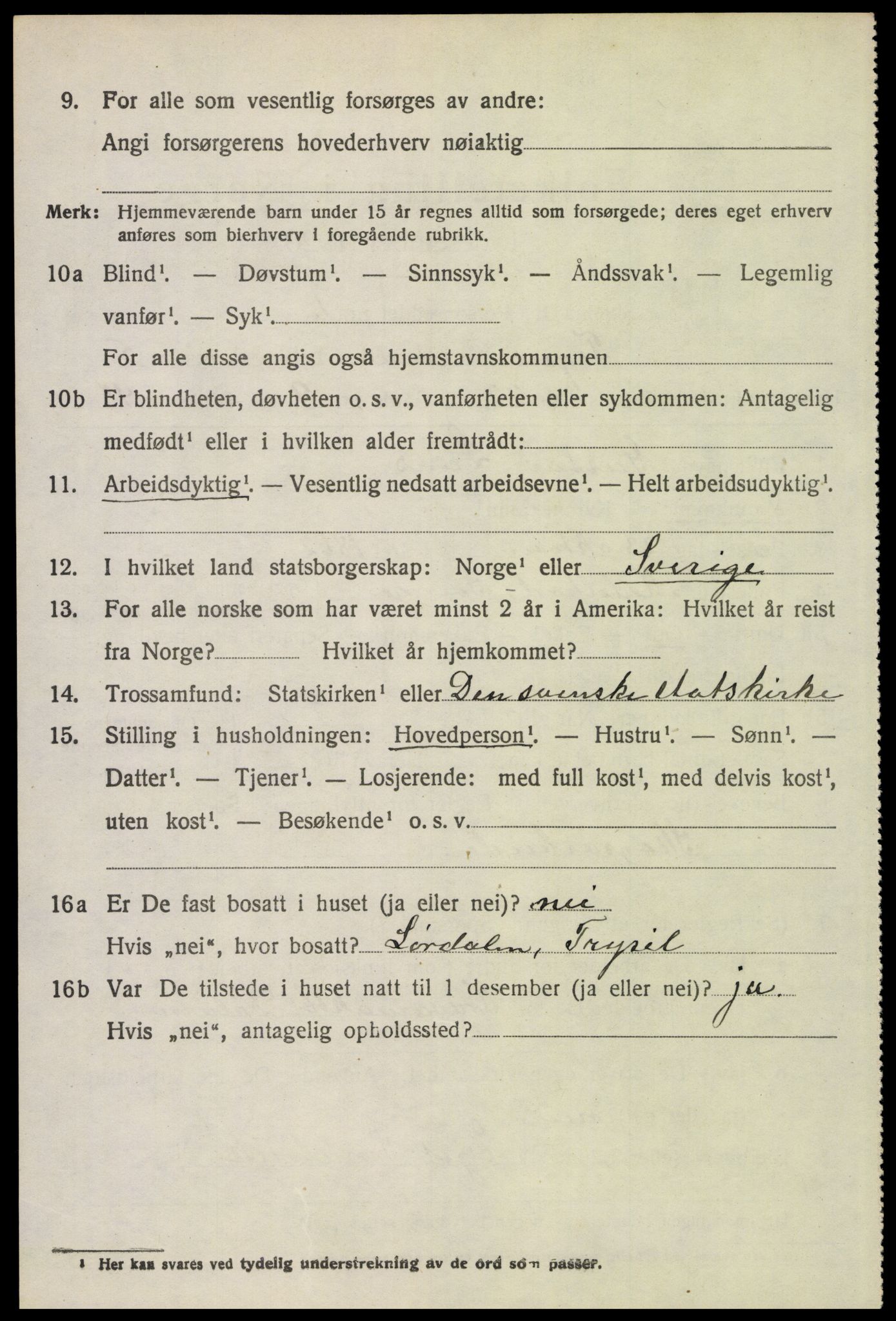 SAH, 1920 census for Trysil, 1920, p. 4510