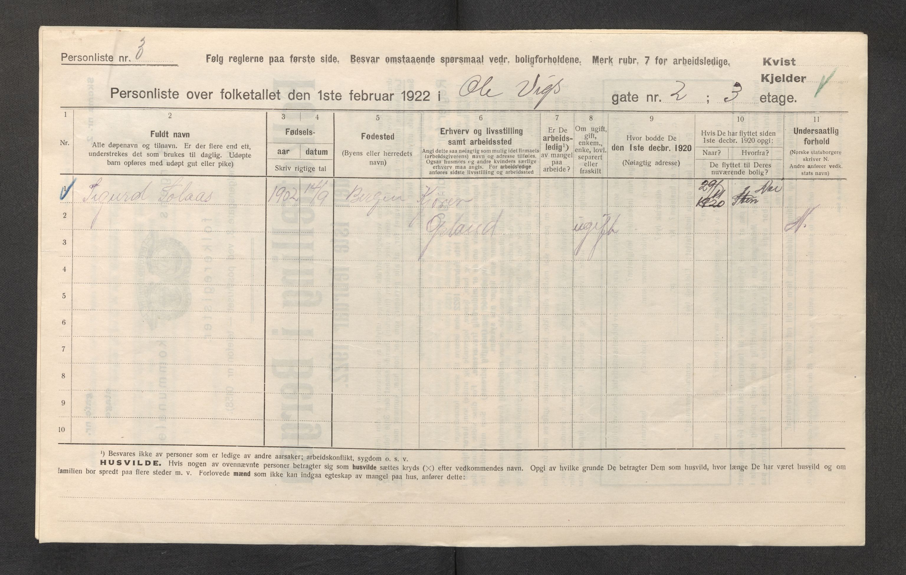 SAB, Municipal Census 1922 for Bergen, 1922, p. 30651