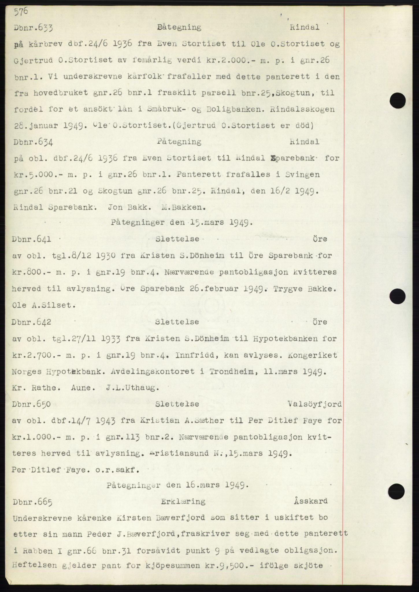 Nordmøre sorenskriveri, AV/SAT-A-4132/1/2/2Ca: Mortgage book no. C82b, 1946-1951, Diary no: : 633/1949